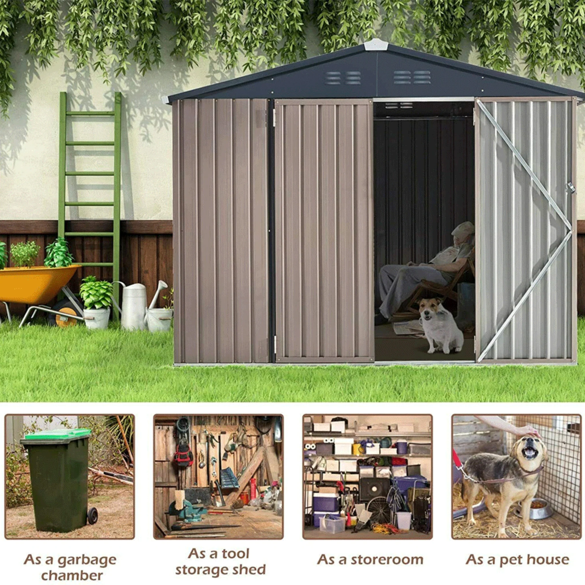[06X08FT] Alora Large Outdoor Metal Hanover Storage Cabin House Shed (SAK94577) - Image 3