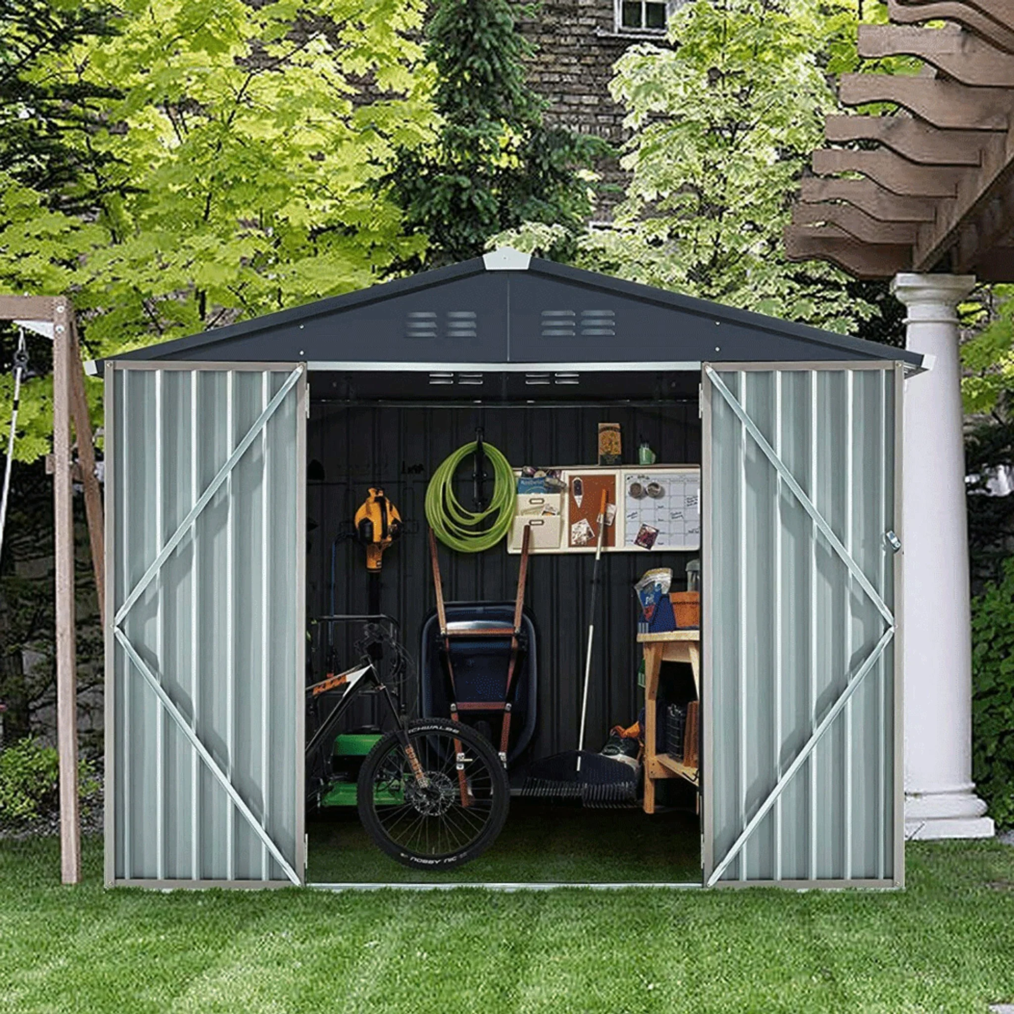 [06X08FT] Alora Large Outdoor Metal Hanover Storage Cabin House Shed (SAK94577) - Image 4