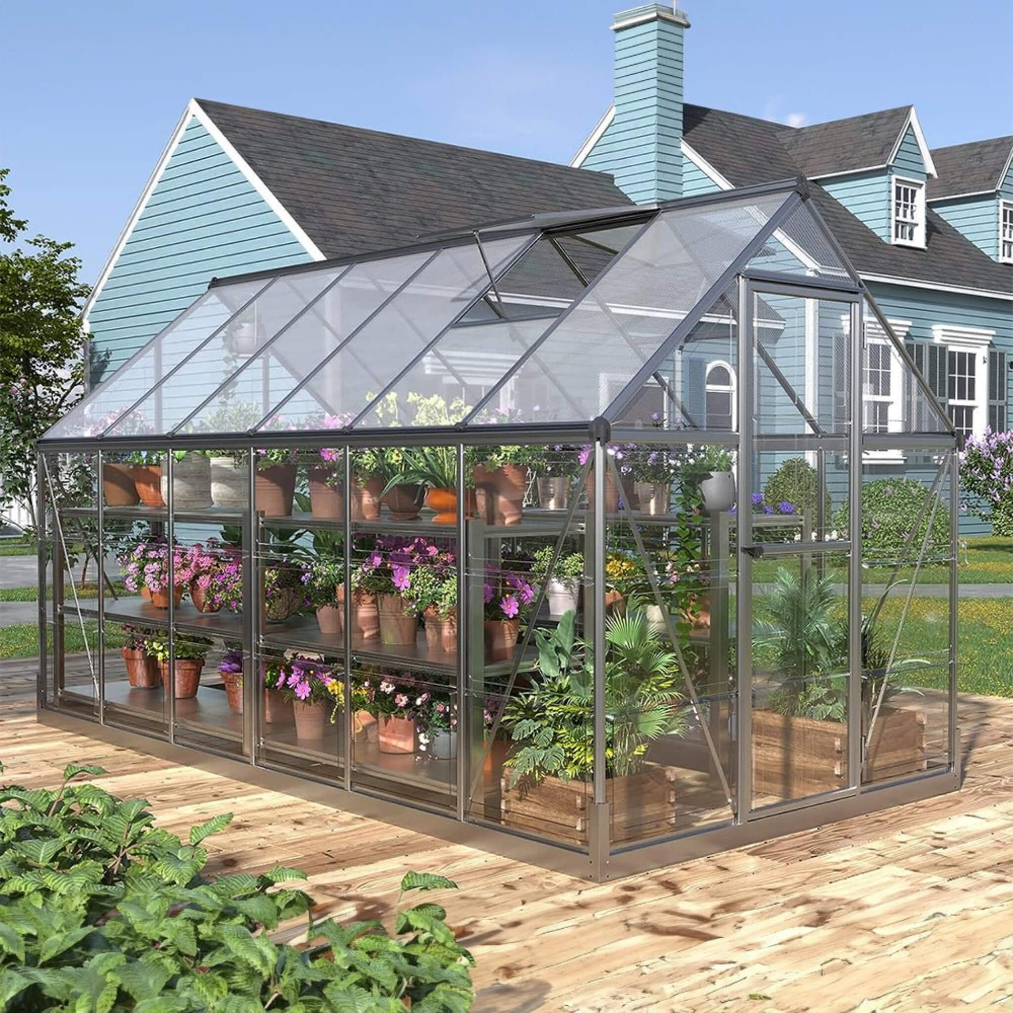 [06X12FT] Heavy-Duty Outdoor Aluminum Polycarbonate Walk-In Greenhouse With Lockable Hinged Door (SAK85247) - Image 3
