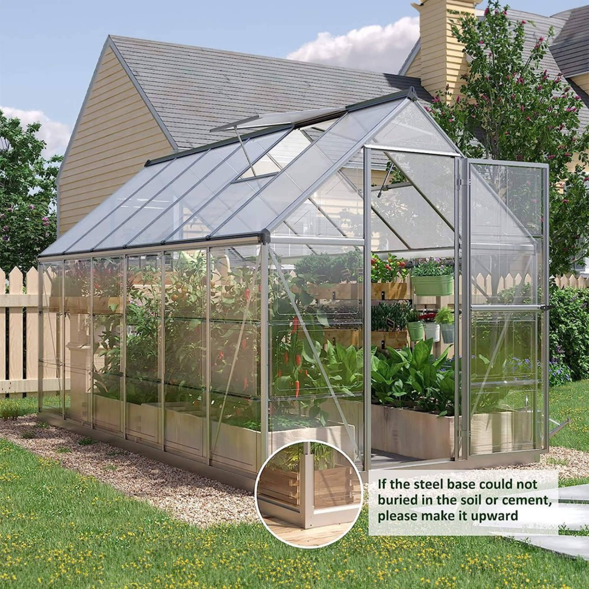 [06X12FT] Heavy-Duty Outdoor Aluminum Polycarbonate Walk-In Greenhouse With Lockable Hinged Door (SAK85247) - Image 4