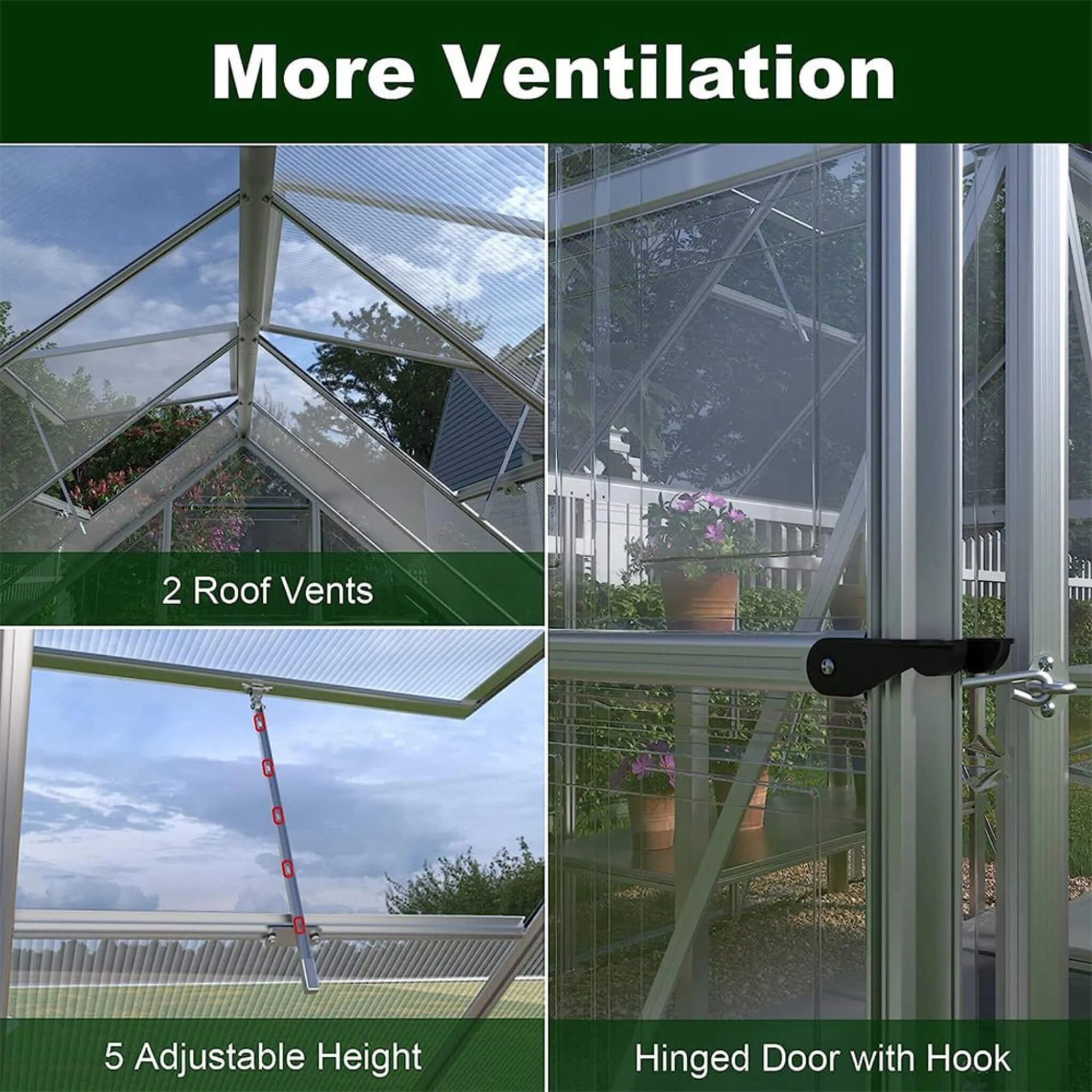 [06X12FT] Heavy-Duty Outdoor Aluminum Polycarbonate Walk-In Greenhouse With Lockable Hinged Door (SAK85247) - Image 5