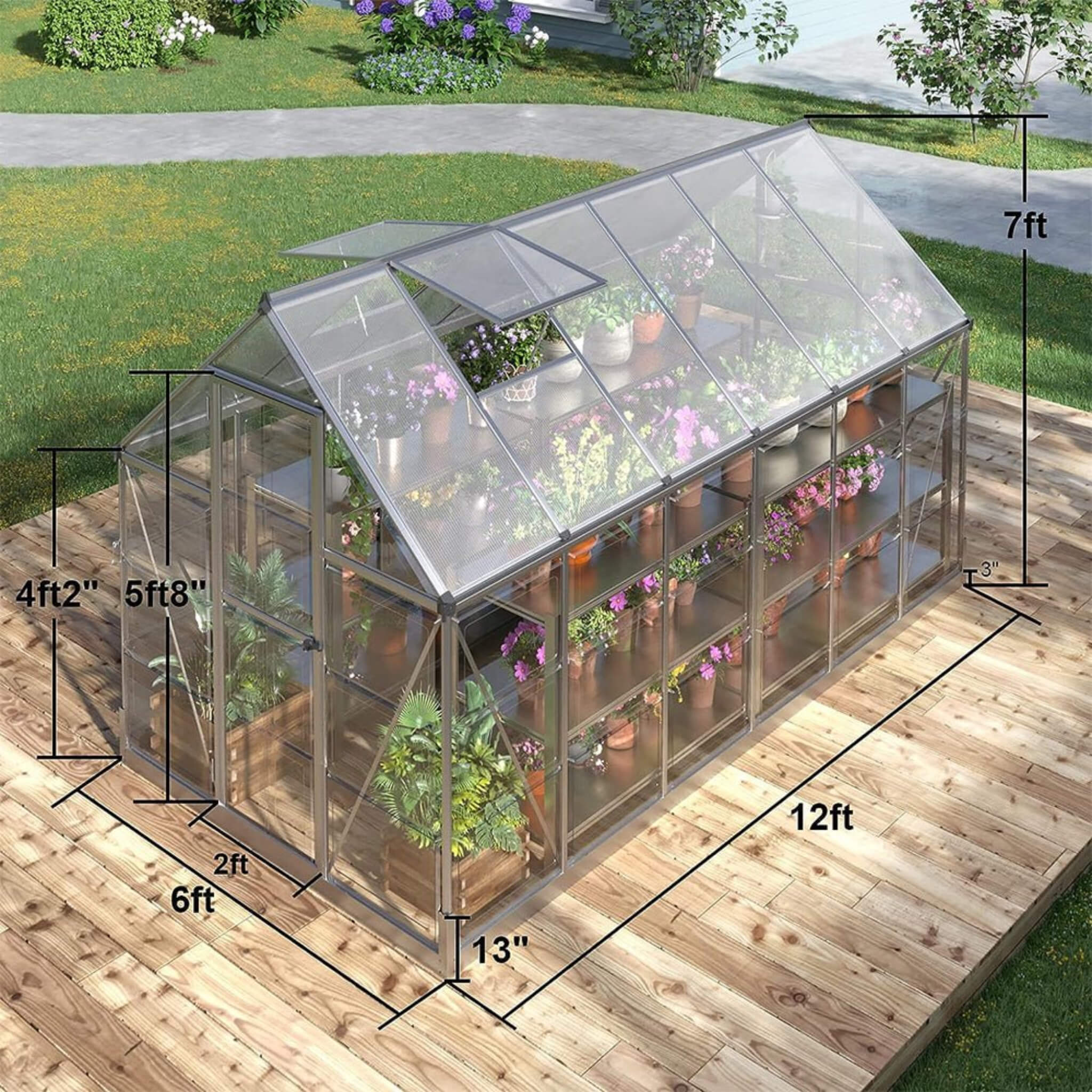 [06X12FT] Heavy-Duty Outdoor Aluminum Polycarbonate Walk-In Greenhouse With Lockable Hinged Door (SAK85247) - Image 7