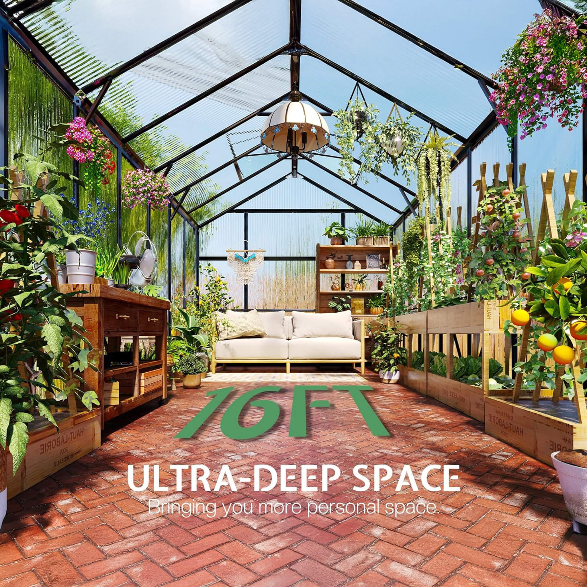 [08X16FT] Premium Polycarbonate Outdoor Walk-In Patio Greenhouse With Double Swing Doors, 4MM (SAK79206) - Image 3