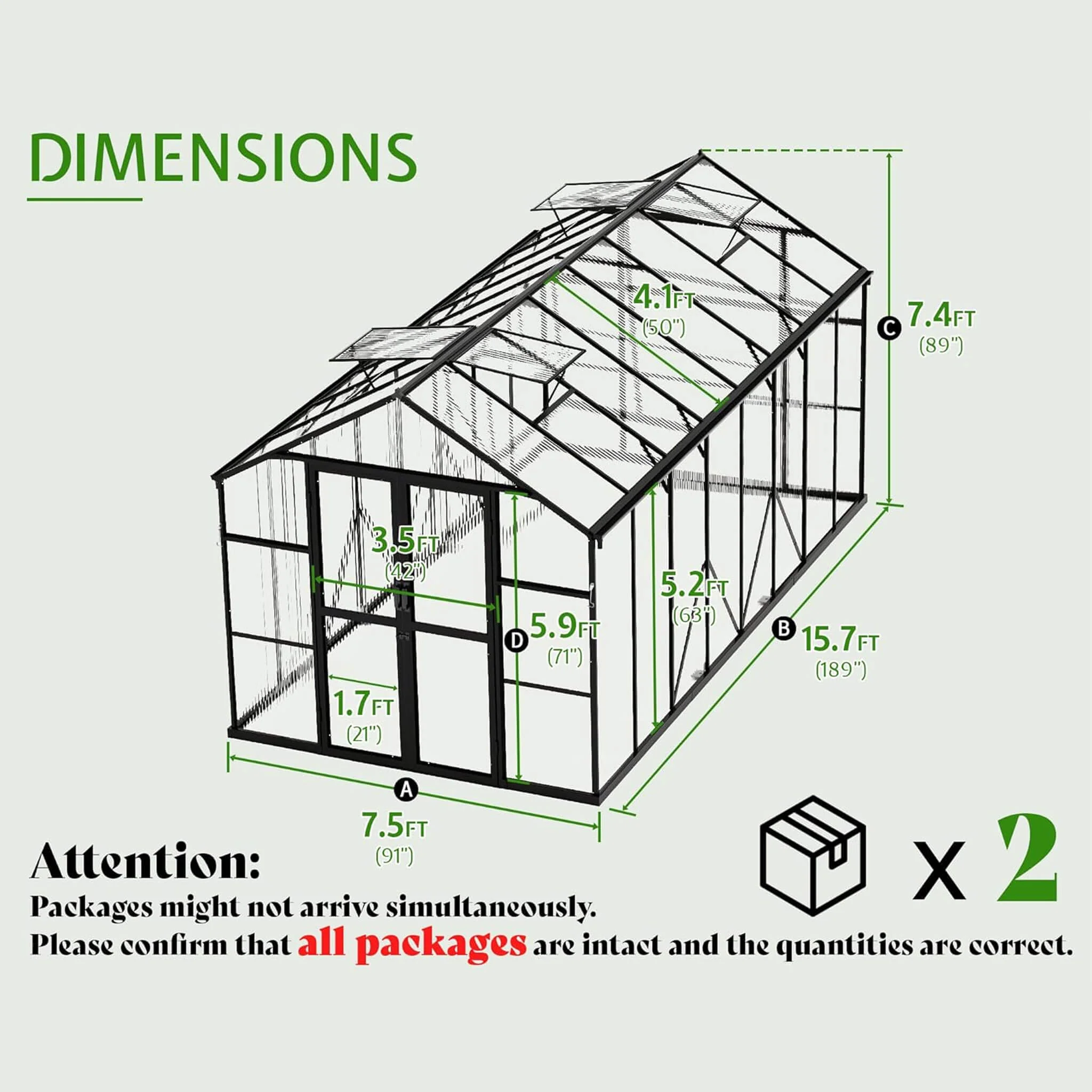 [08X16FT] Premium Polycarbonate Outdoor Walk-In Patio Greenhouse With Double Swing Doors, 4MM (SAK79206) - Image 4