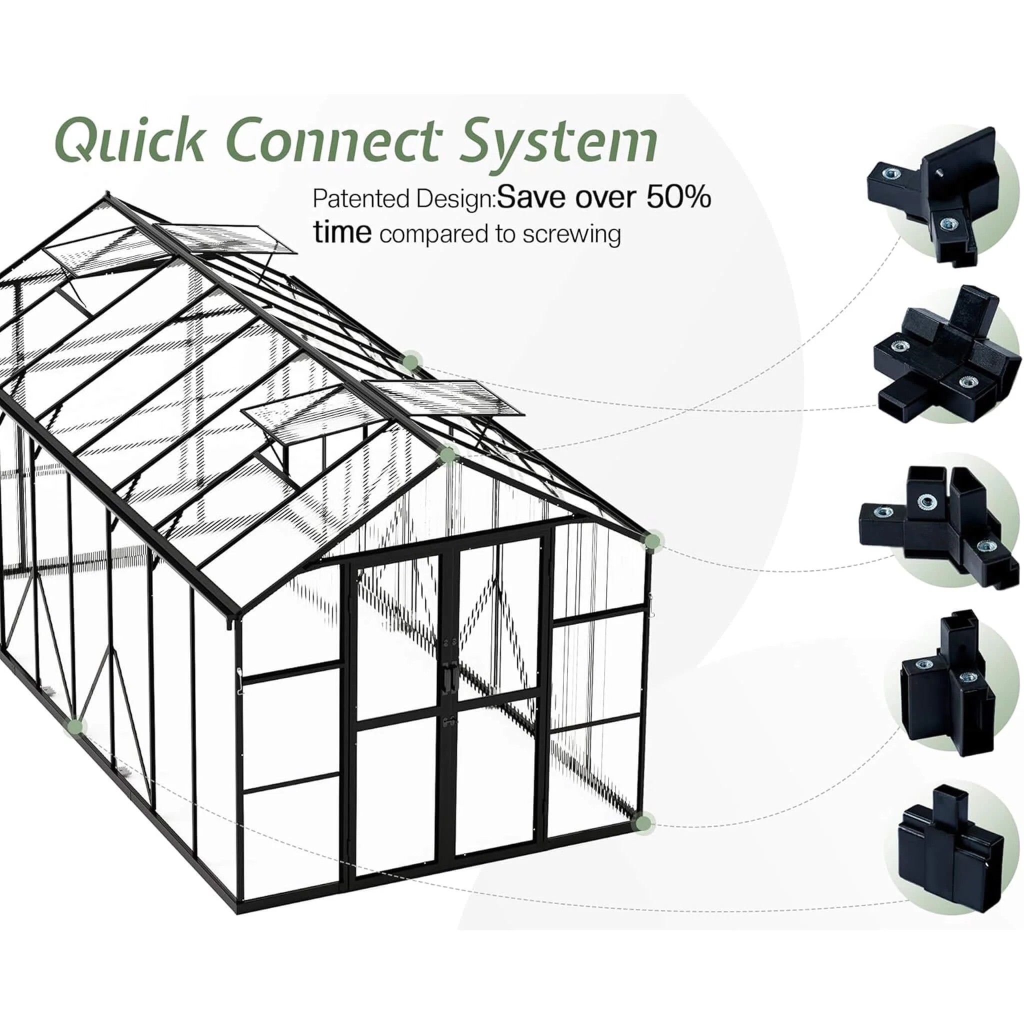 [08X16FT] Premium Polycarbonate Outdoor Walk-In Patio Greenhouse With Double Swing Doors, 4MM (SAK79206) - Image 5