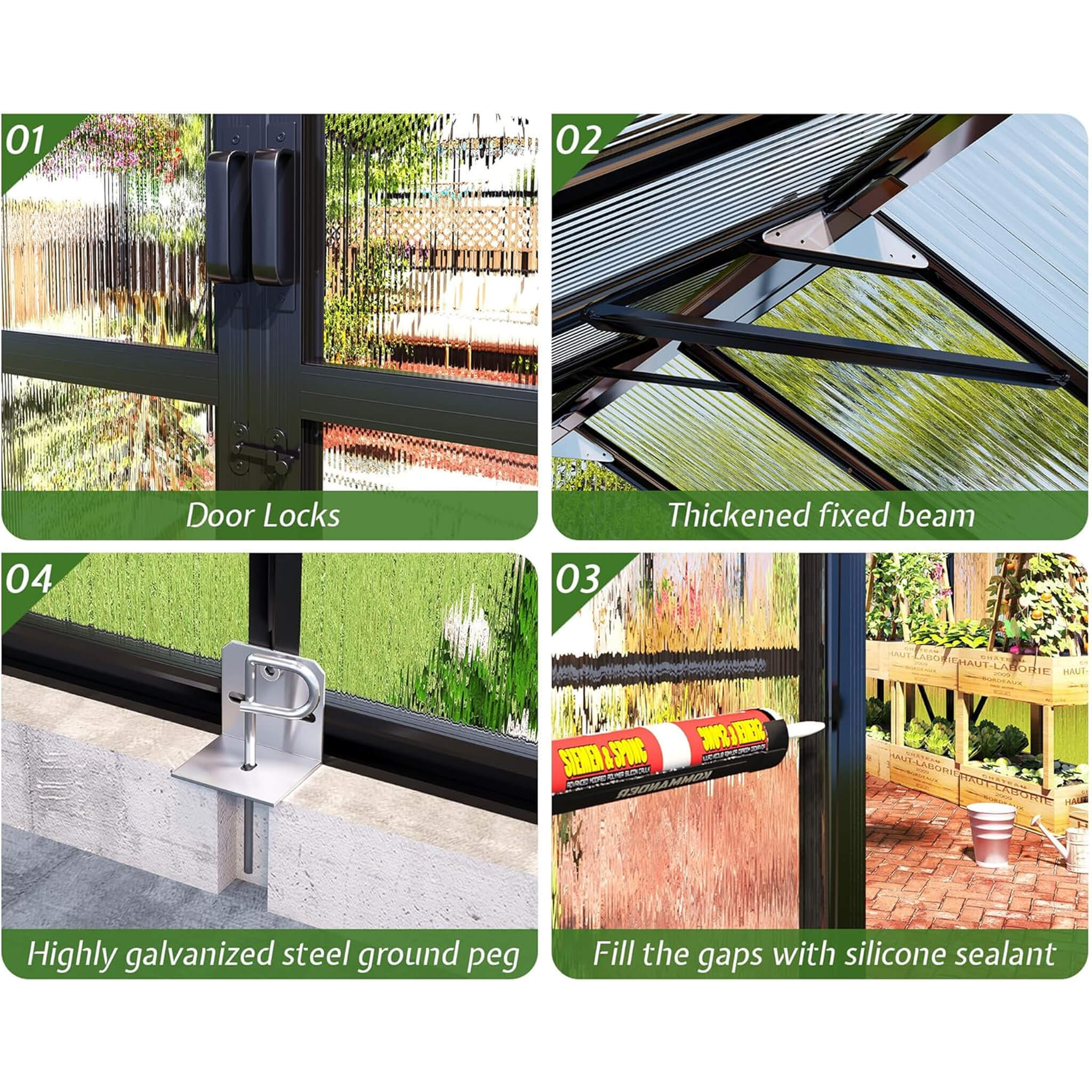 [08X16FT] Premium Polycarbonate Outdoor Walk-In Patio Greenhouse With Double Swing Doors, 4MM (SAK79206) - Image 7
