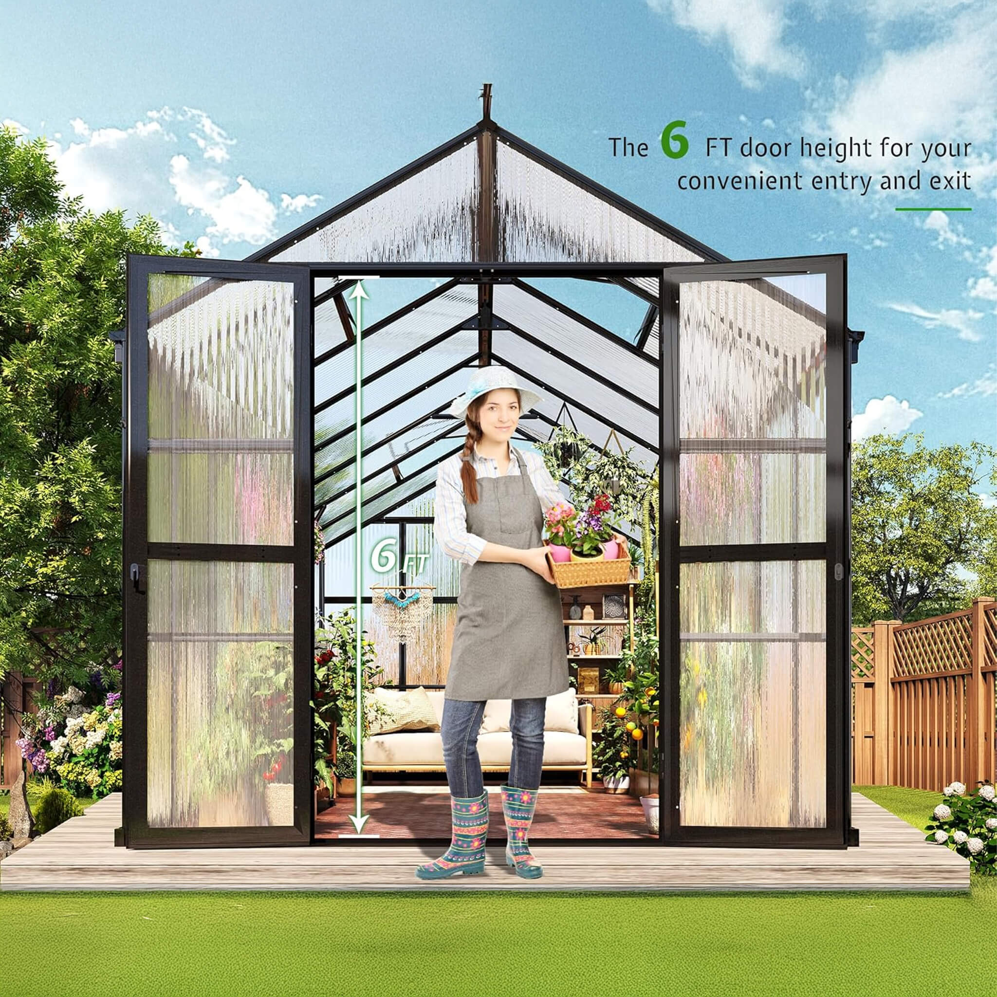 [08X16FT] Premium Polycarbonate Outdoor Walk-In Patio Greenhouse With Double Swing Doors, 4MM (SAK79206) - Image 8
