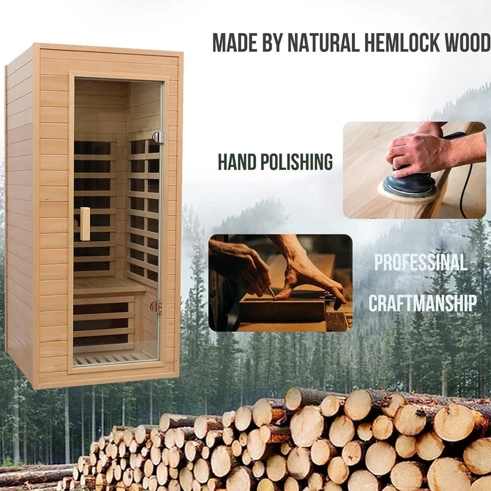 Thermora Elara Premium 1-Person Indoor Low EMF FAR Infrared Heat Hemlock Wood Personal Home Spa Sauna, 1200W (SAK27463) - Image 3