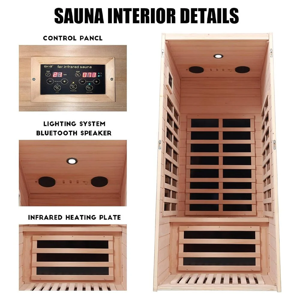 Thermora Elara Premium 1-Person Indoor Low EMF FAR Infrared Heat Hemlock Wood Personal Home Spa Sauna, 1200W (SAK27463) - Image 4