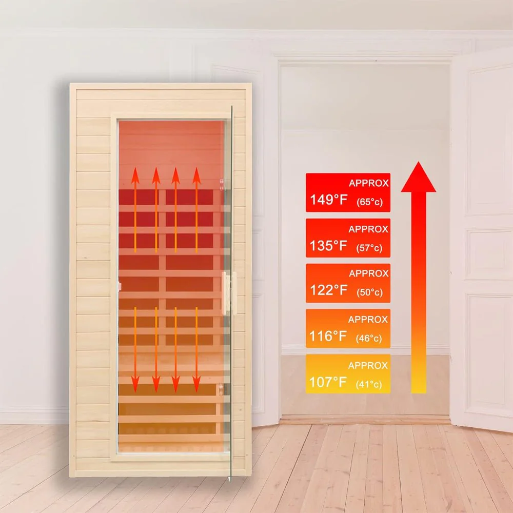 Thermora Elara Premium 1-Person Indoor Low EMF FAR Infrared Heat Hemlock Wood Personal Home Spa Sauna, 1200W (SAK27463) - Image 5