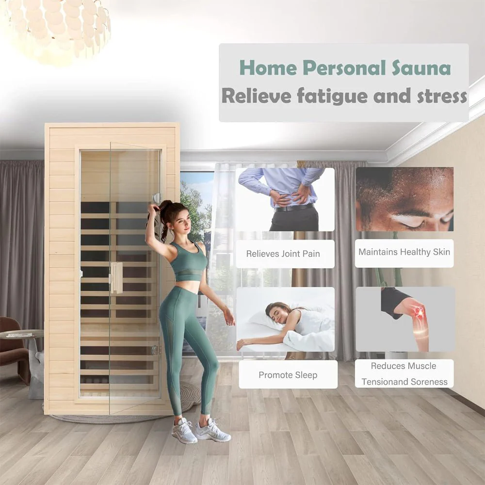 Thermora Elara Premium 1-Person Indoor Low EMF FAR Infrared Heat Hemlock Wood Personal Home Spa Sauna, 1200W (SAK27463) - Image 7
