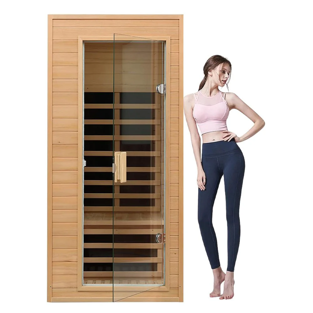 Thermora Elara Premium 1-Person Indoor Low EMF FAR Infrared Heat Hemlock Wood Personal Home Spa Sauna, 1200W (SAK27463) - Image 9