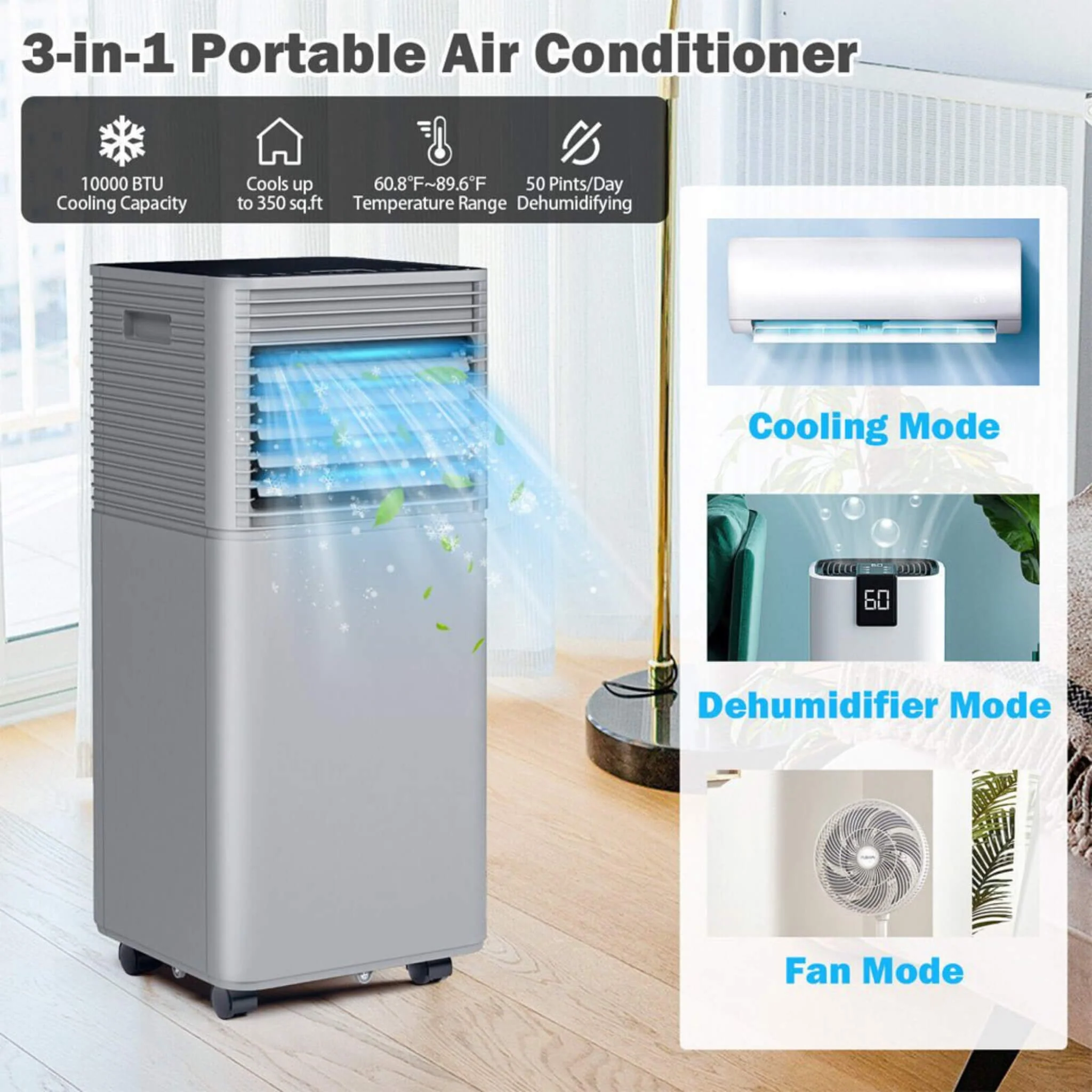 10K BTU Portable Room Air Conditioner Unit With Dehumidifier And Fan Mode (SAK30782) - Image 5