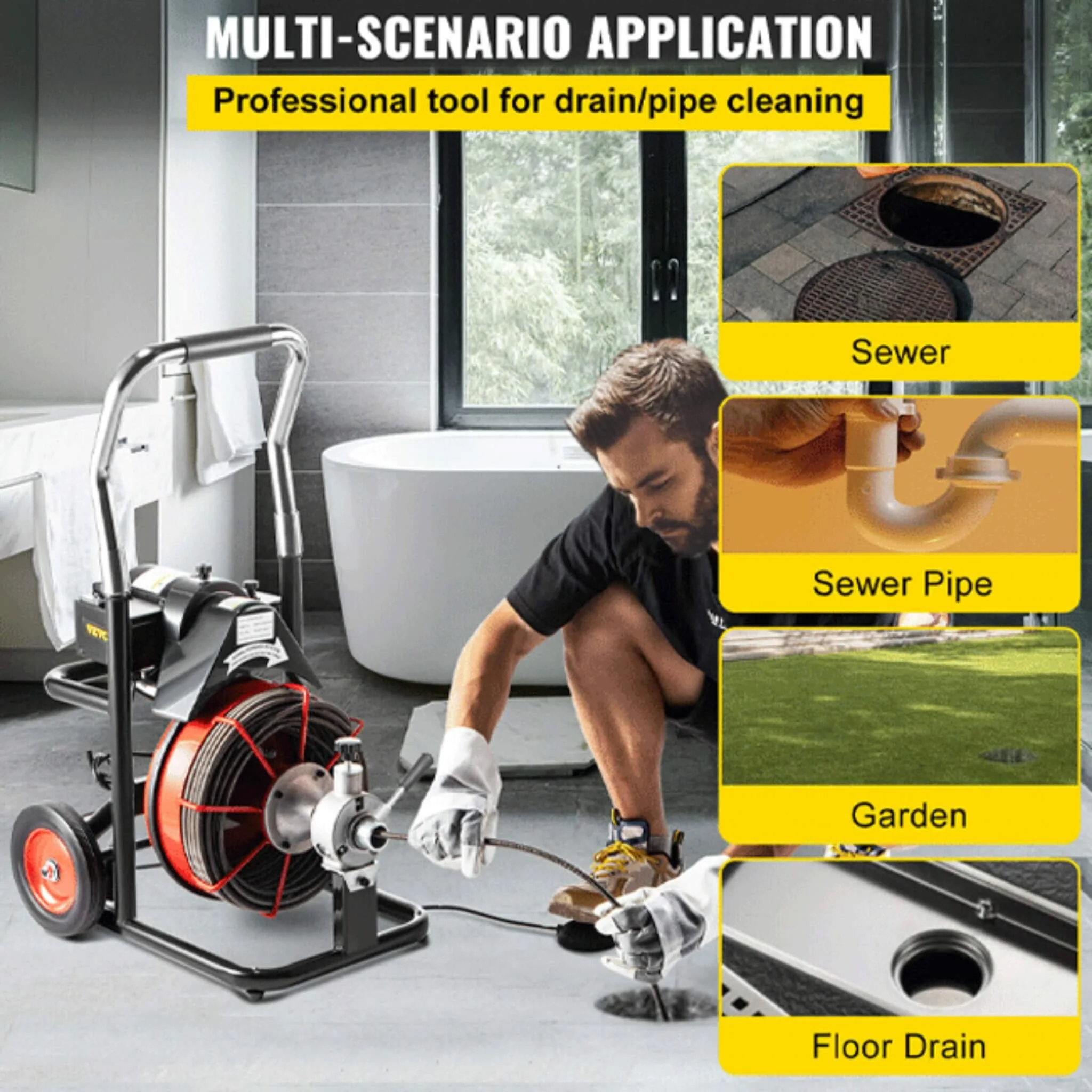 [100FTX3/8"] Electric Sewer Drain Cleaner Snake Clog Machine W/ Cutter (SAK53785) - Image 10