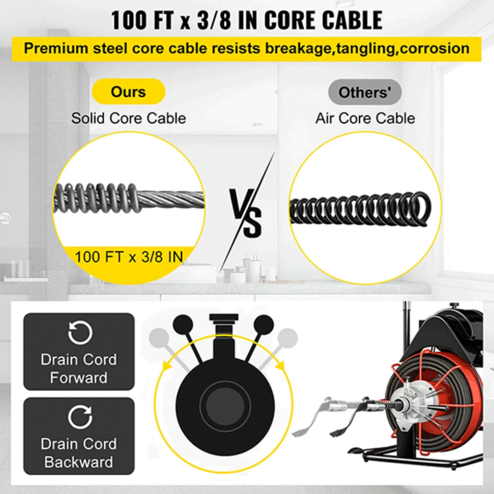 [100FTX3/8"] Electric Sewer Drain Cleaner Snake Clog Machine W/ Cutter (SAK53785) - Image 11