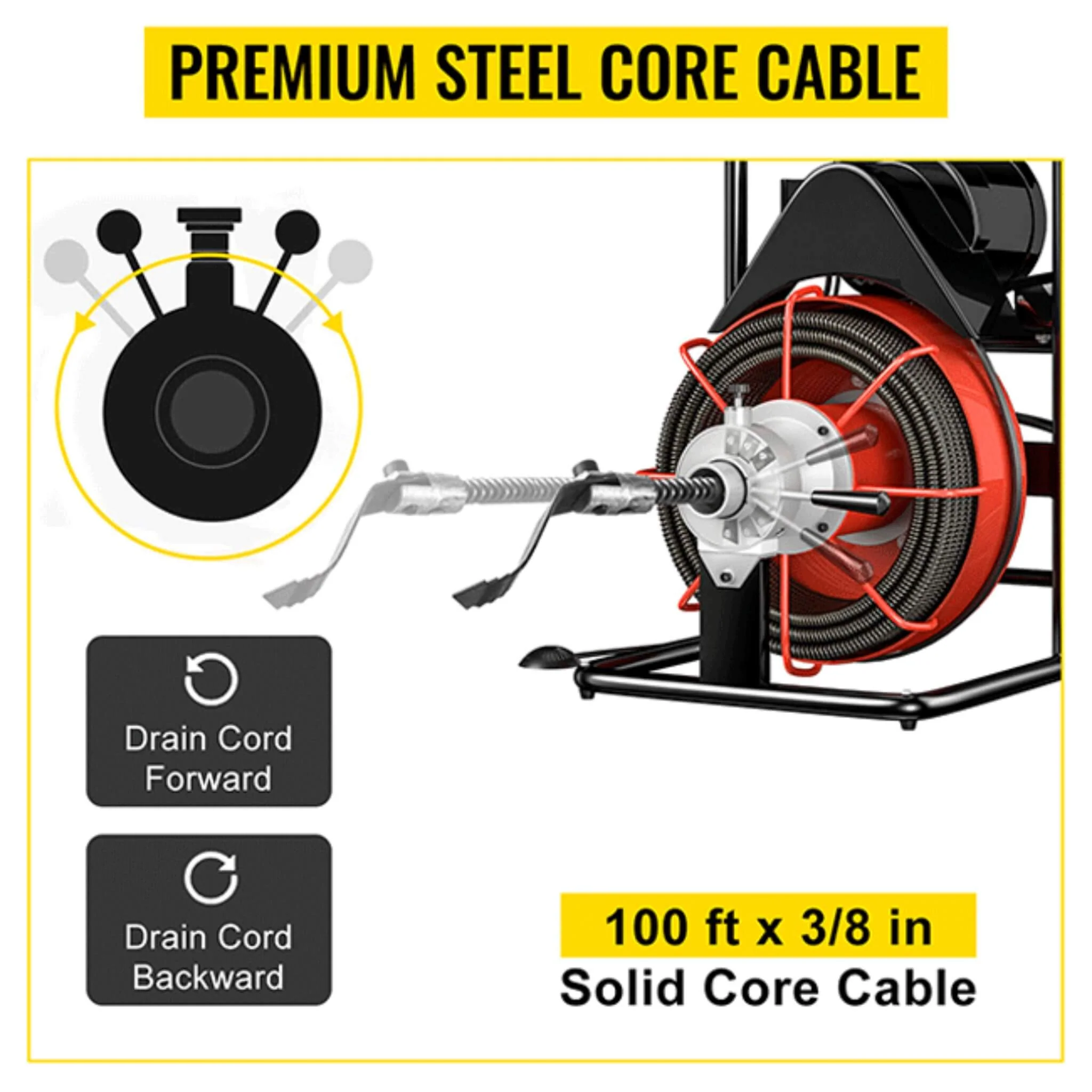 [100FTX3/8"] Electric Sewer Drain Cleaner Snake Clog Machine W/ Cutter (SAK53785) - Image 13