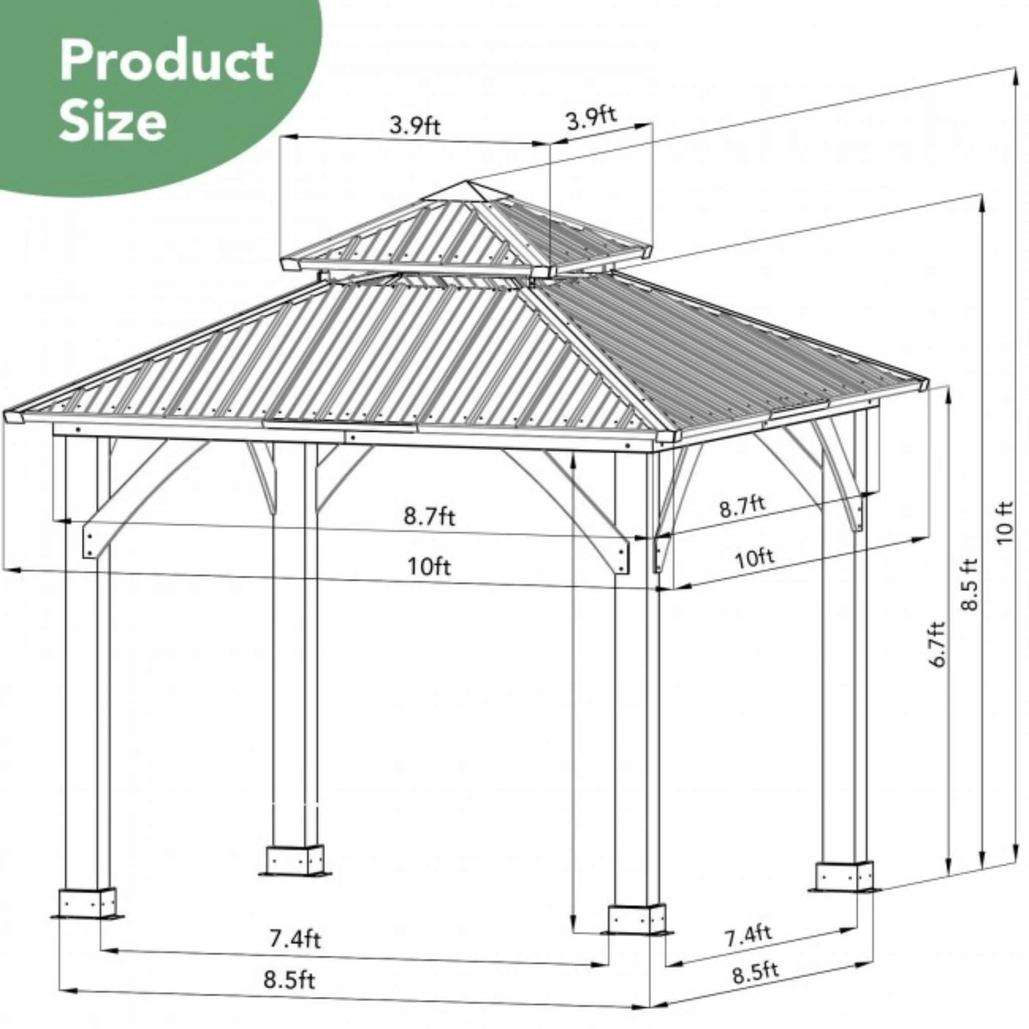 [10X10FT] Alora Premium Outdoor Patio Hardtop Gazebo W/ Double Steel Roof (SAK01291) - Image 14