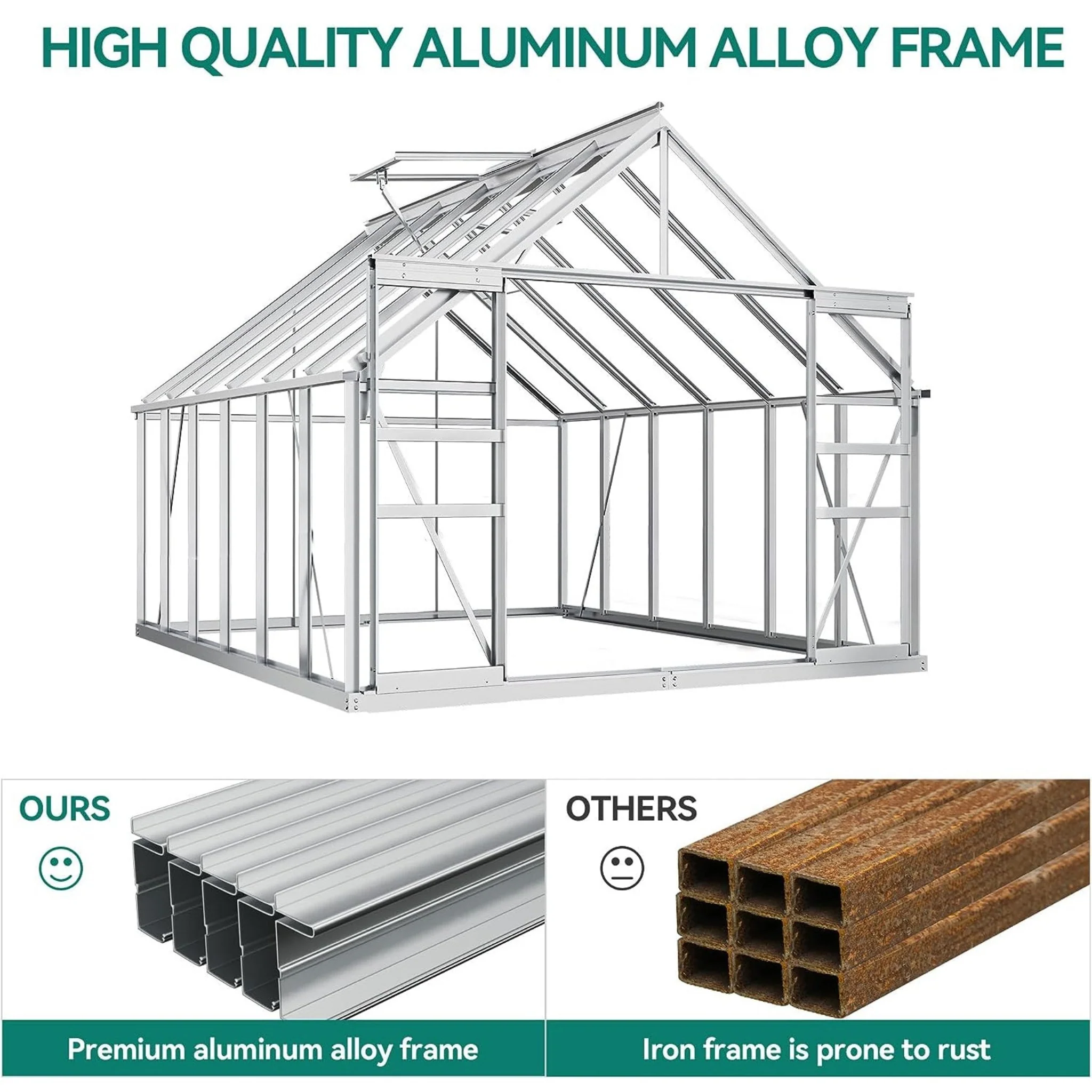 [10X12FT] Extra-Large Heavy-Duty Polycarbonate Aluminum Greenhouse With Sliding Doors And Vents (SAK74183) - Image 3