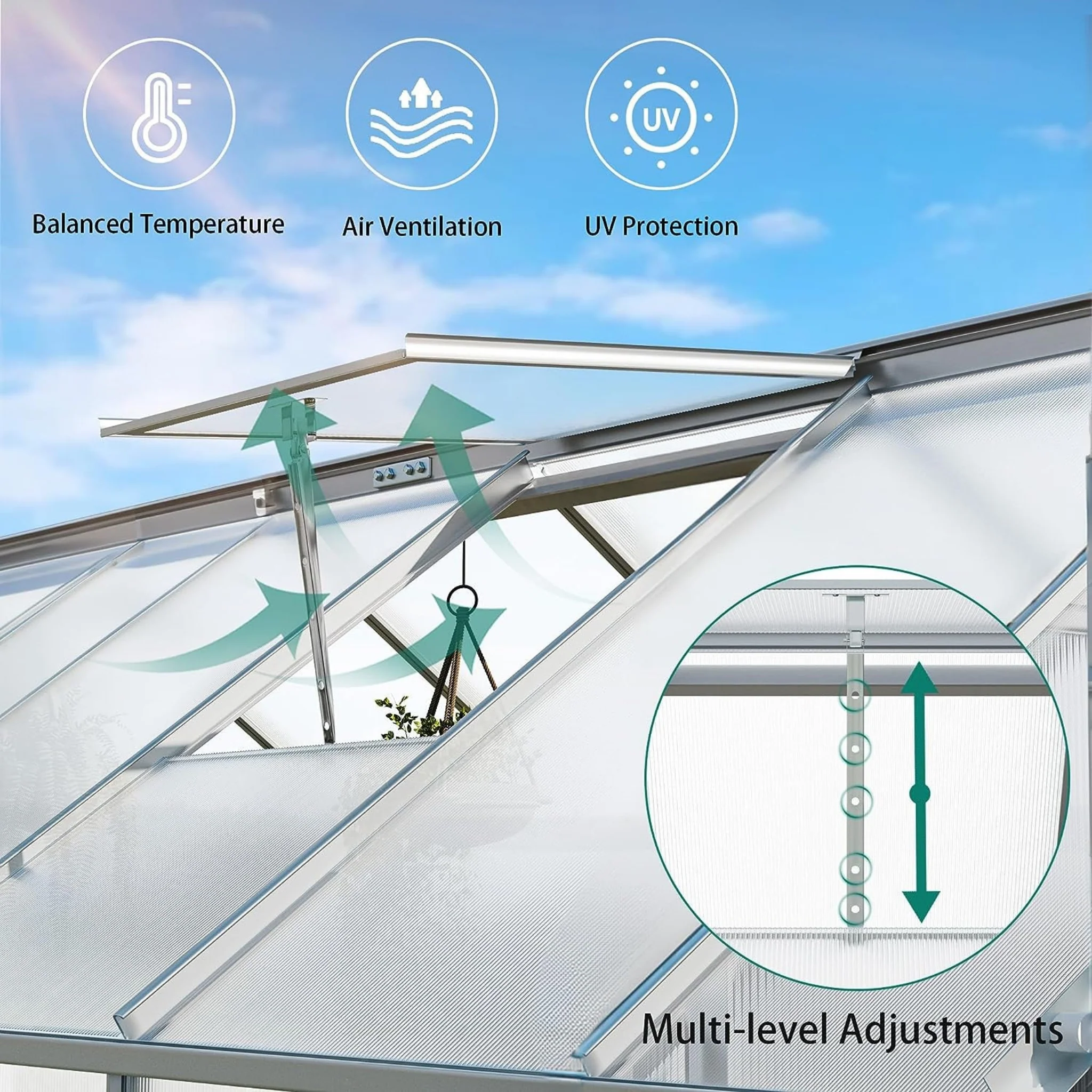 [10X12FT] Extra-Large Heavy-Duty Polycarbonate Aluminum Greenhouse With Sliding Doors And Vents (SAK74183) - Image 4