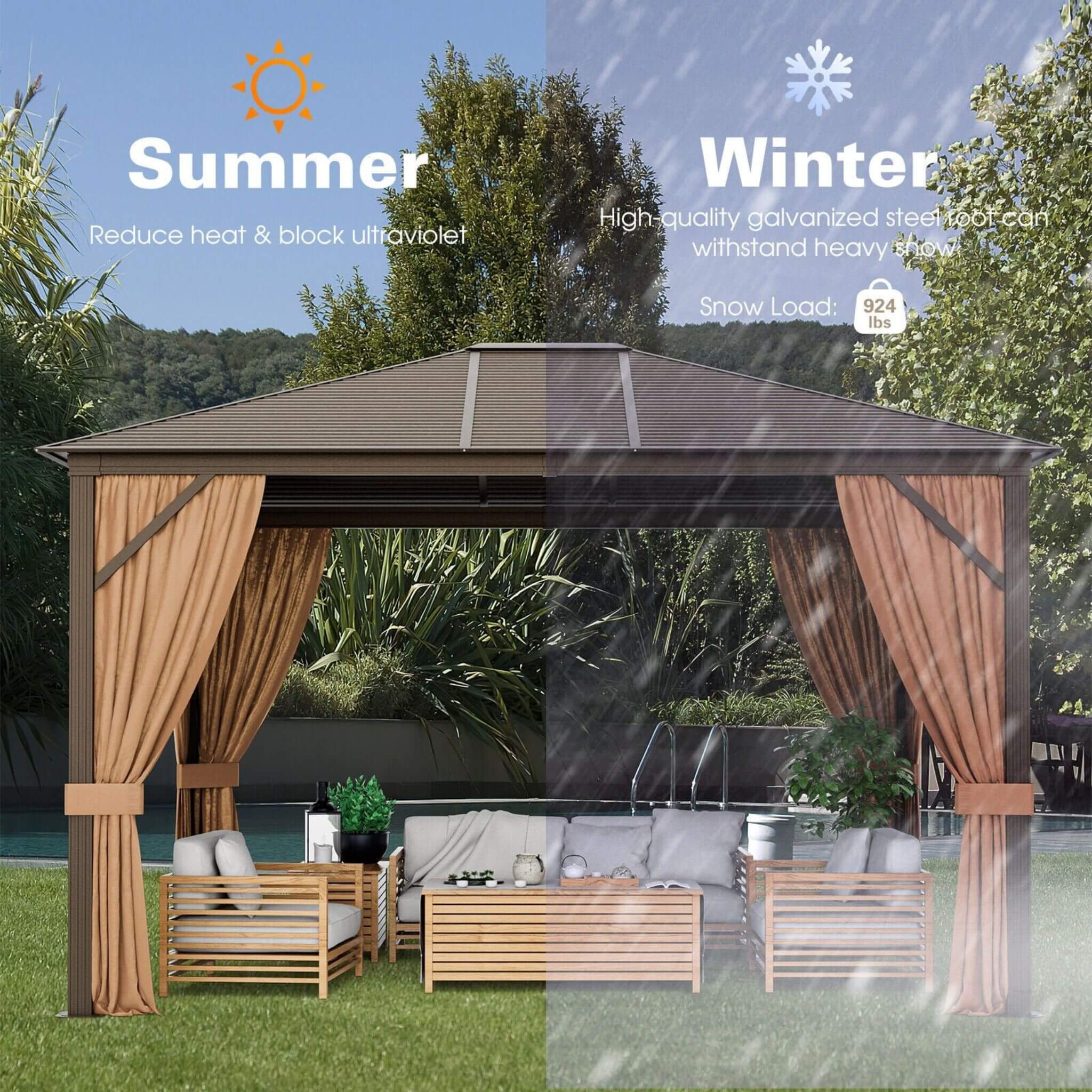 [10X12FT] Alora Premium Outdoor Hardtop Patio Gazebo W/ Galvanized Steel Top & Aluminum Frame (SAK74065) - Image 3
