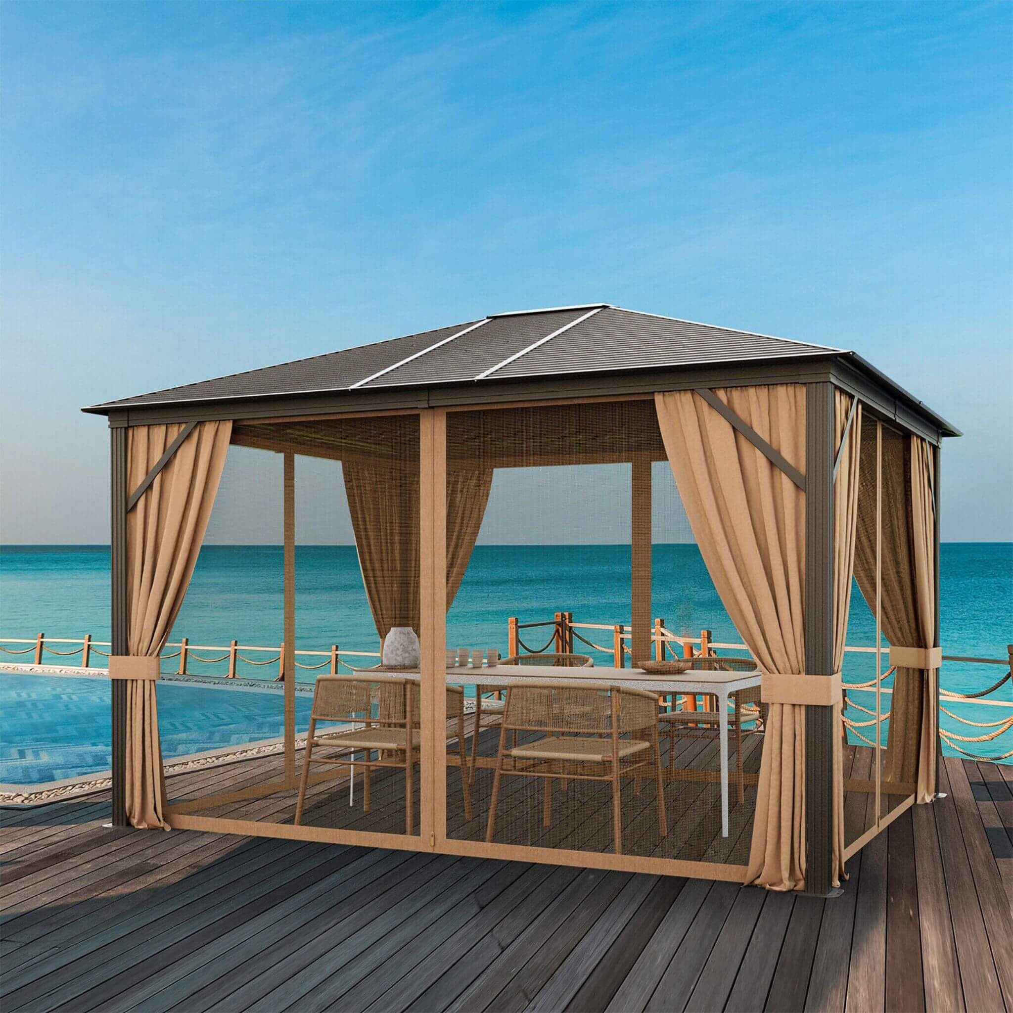 [10X12FT] Alora Premium Outdoor Hardtop Patio Gazebo W/ Galvanized Steel Top & Aluminum Frame (SAK74065) - Image 6