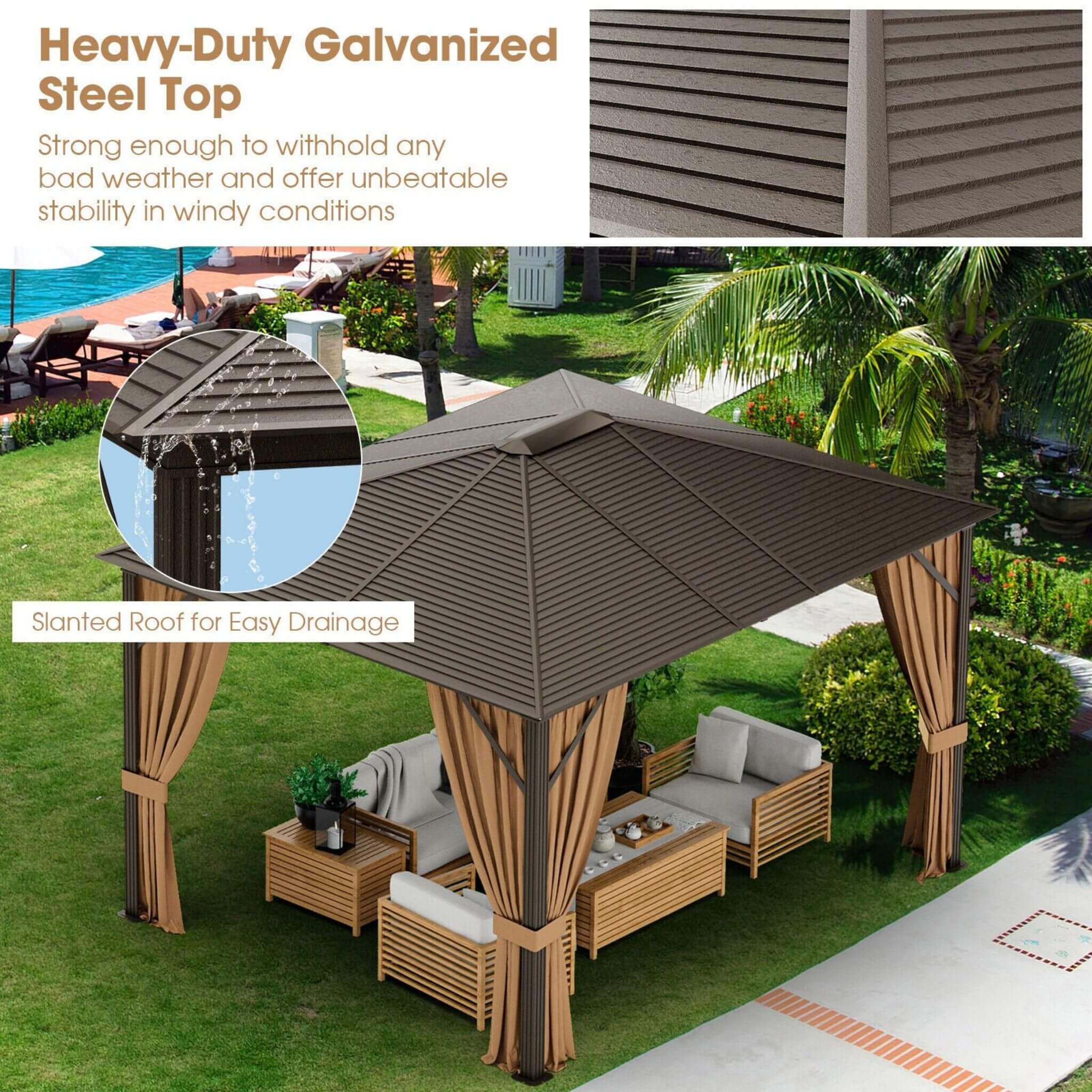 [10X12FT] Alora Premium Outdoor Hardtop Patio Gazebo W/ Galvanized Steel Top & Aluminum Frame (SAK74065) - Image 7