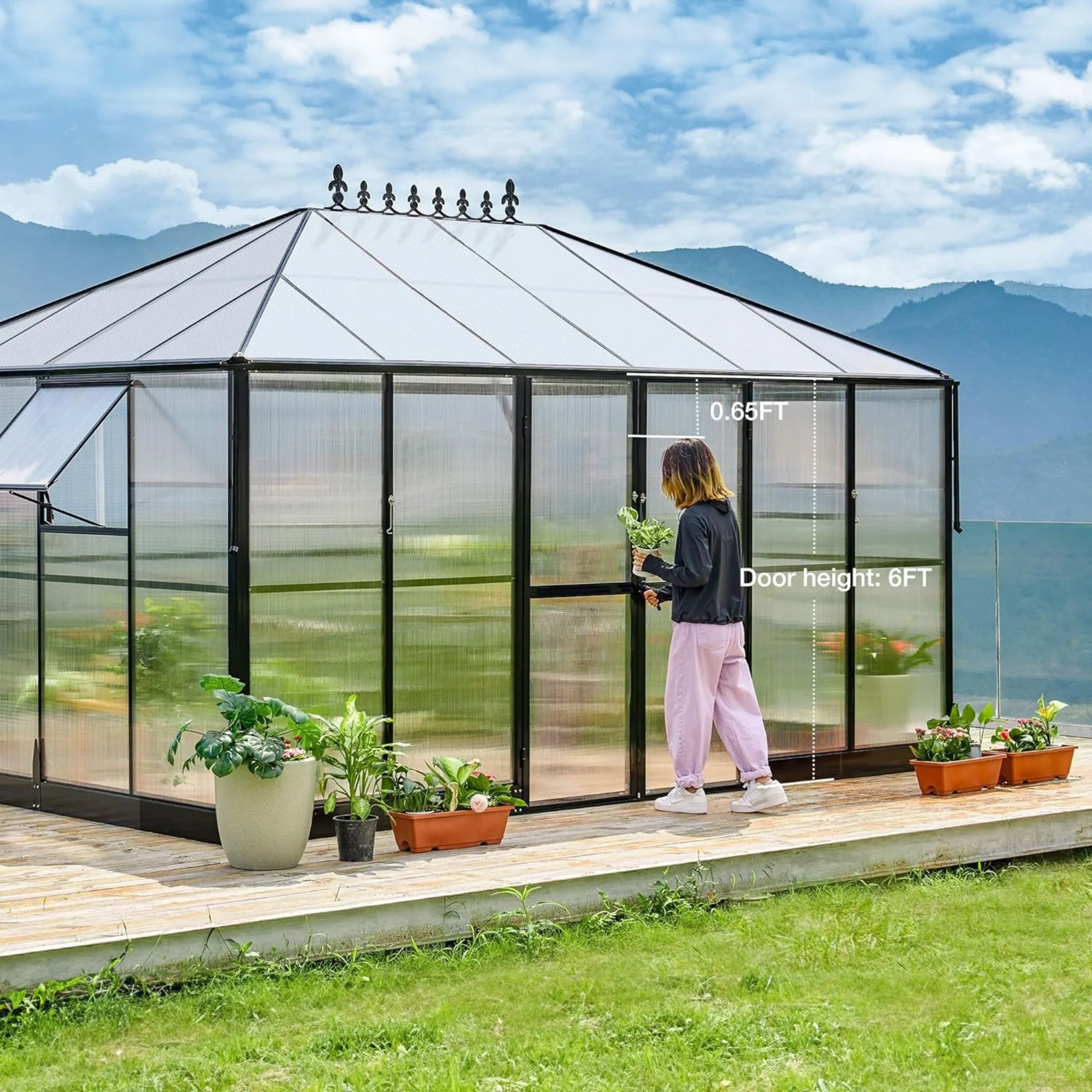 [10X14FT] Premium Outdoor Polycarbonate Greenhouse With Aluminum Frame And Double Swing Doors (SAK23168) - Image 3