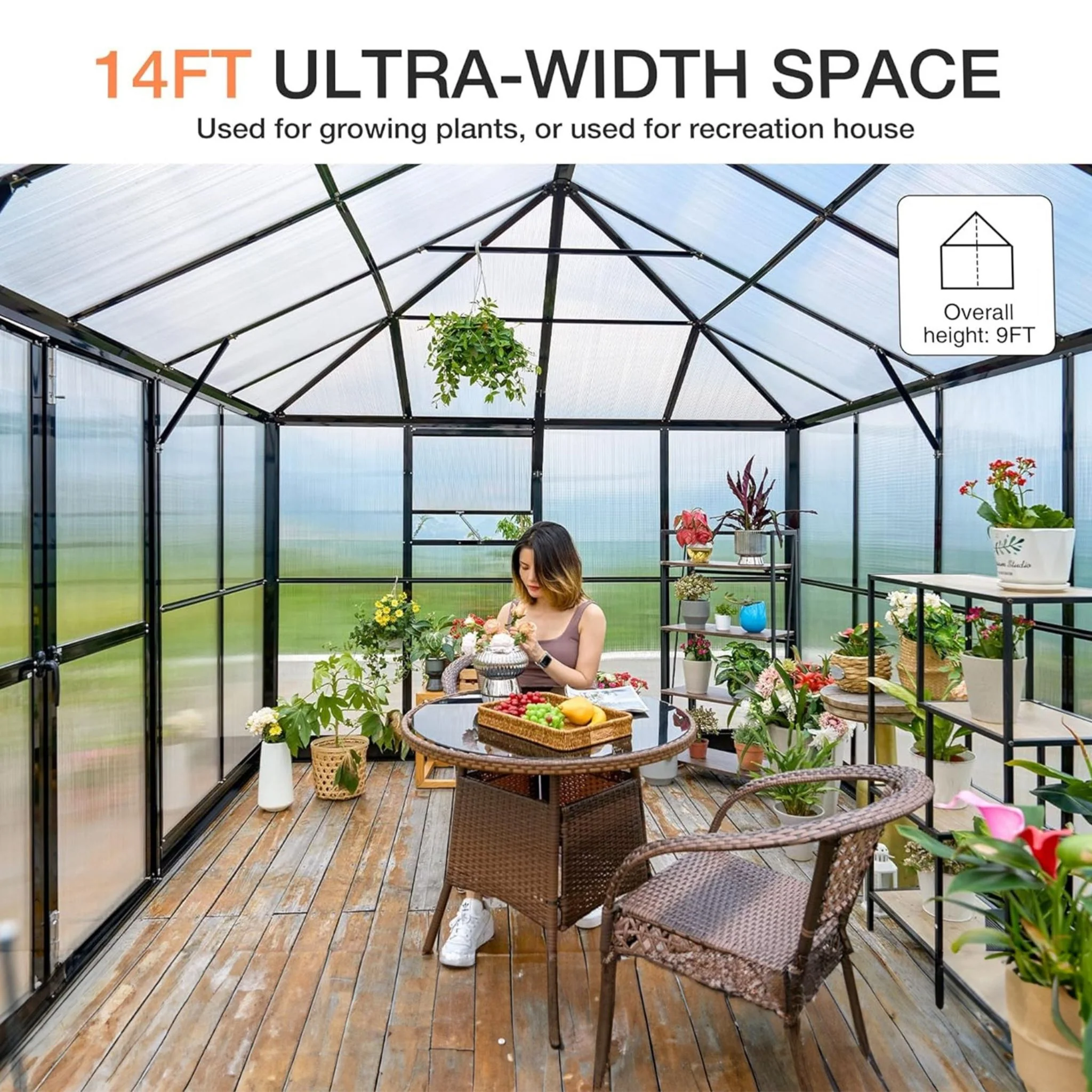 [10X14FT] Premium Outdoor Polycarbonate Greenhouse With Aluminum Frame And Double Swing Doors (SAK23168) - Image 4