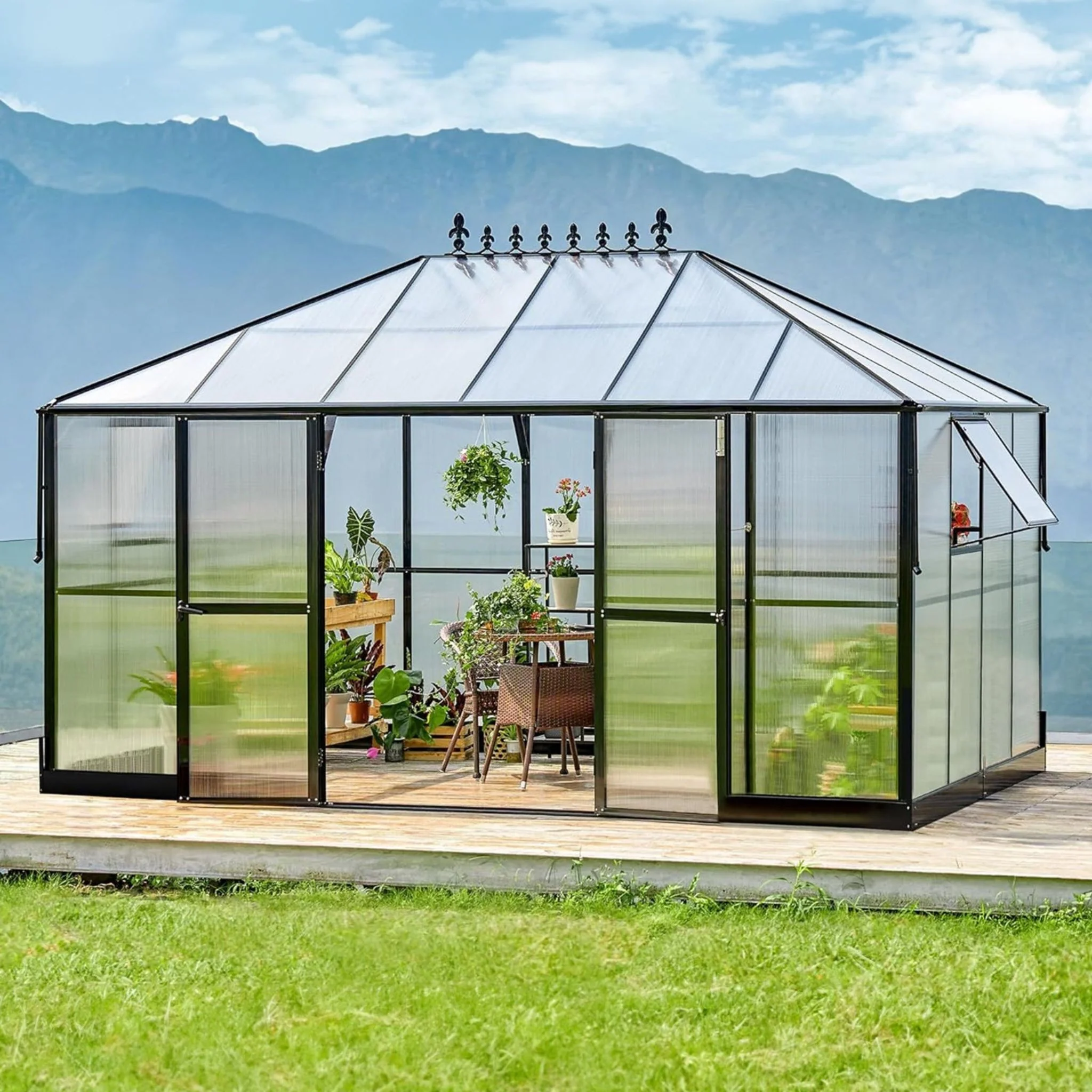 [10X14FT] Premium Outdoor Polycarbonate Greenhouse With Aluminum Frame And Double Swing Doors (SAK23168) - Image 5