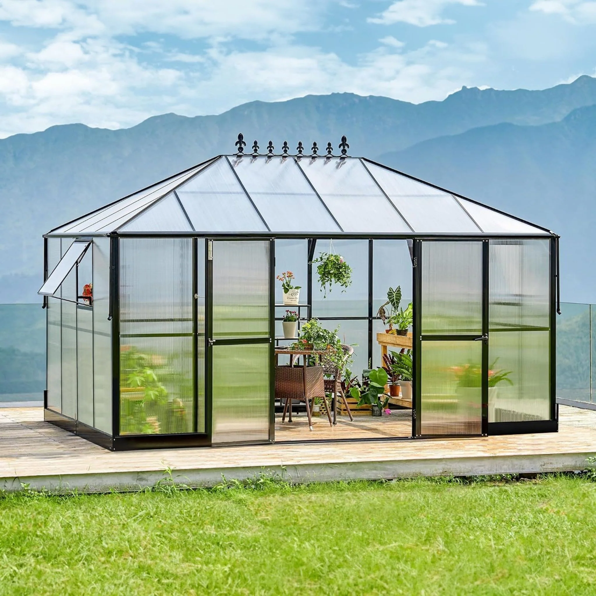[10X14FT] Premium Outdoor Polycarbonate Greenhouse With Aluminum Frame And Double Swing Doors (SAK23168) - Image 7