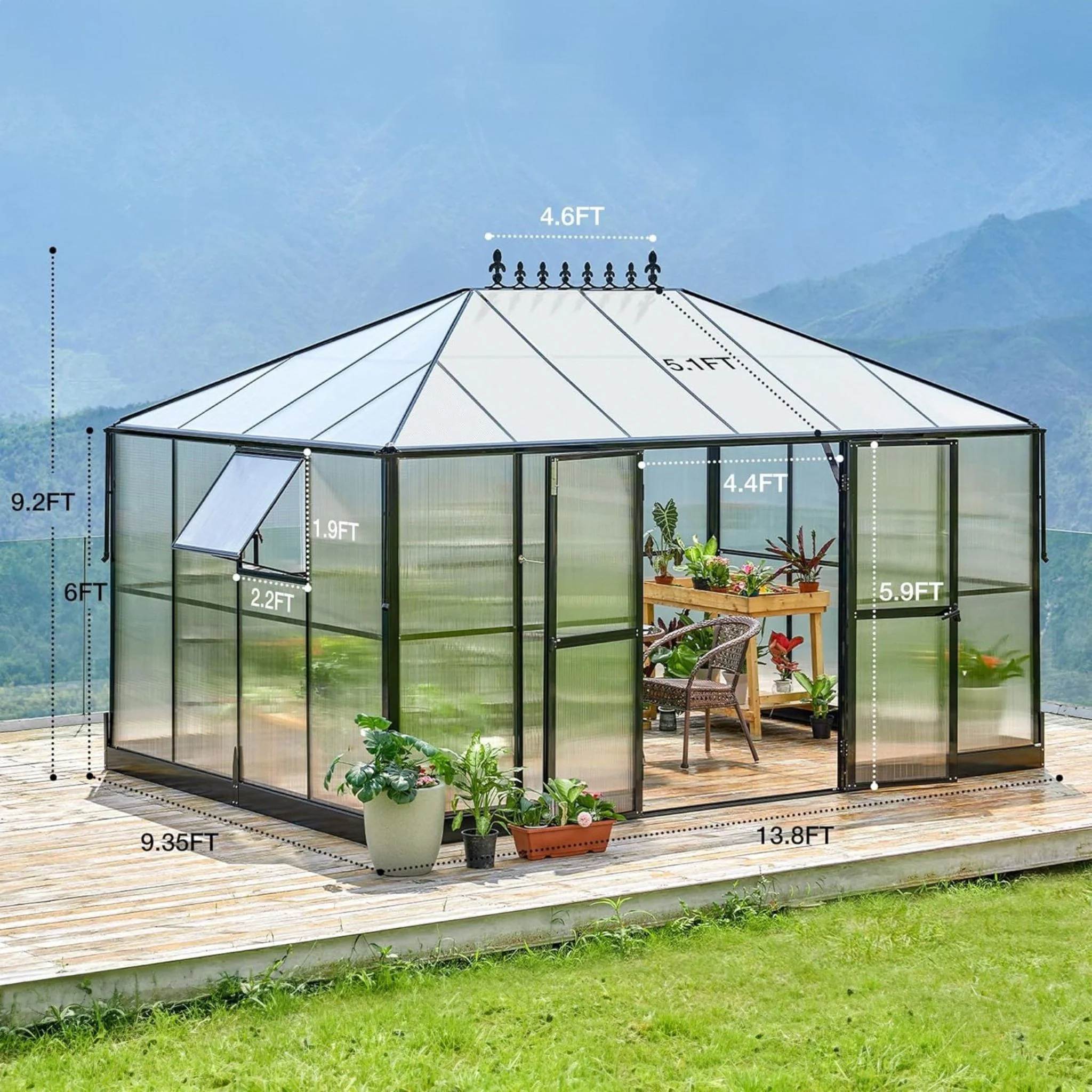 [10X14FT] Premium Outdoor Polycarbonate Greenhouse With Aluminum Frame And Double Swing Doors (SAK23168) - Image 9
