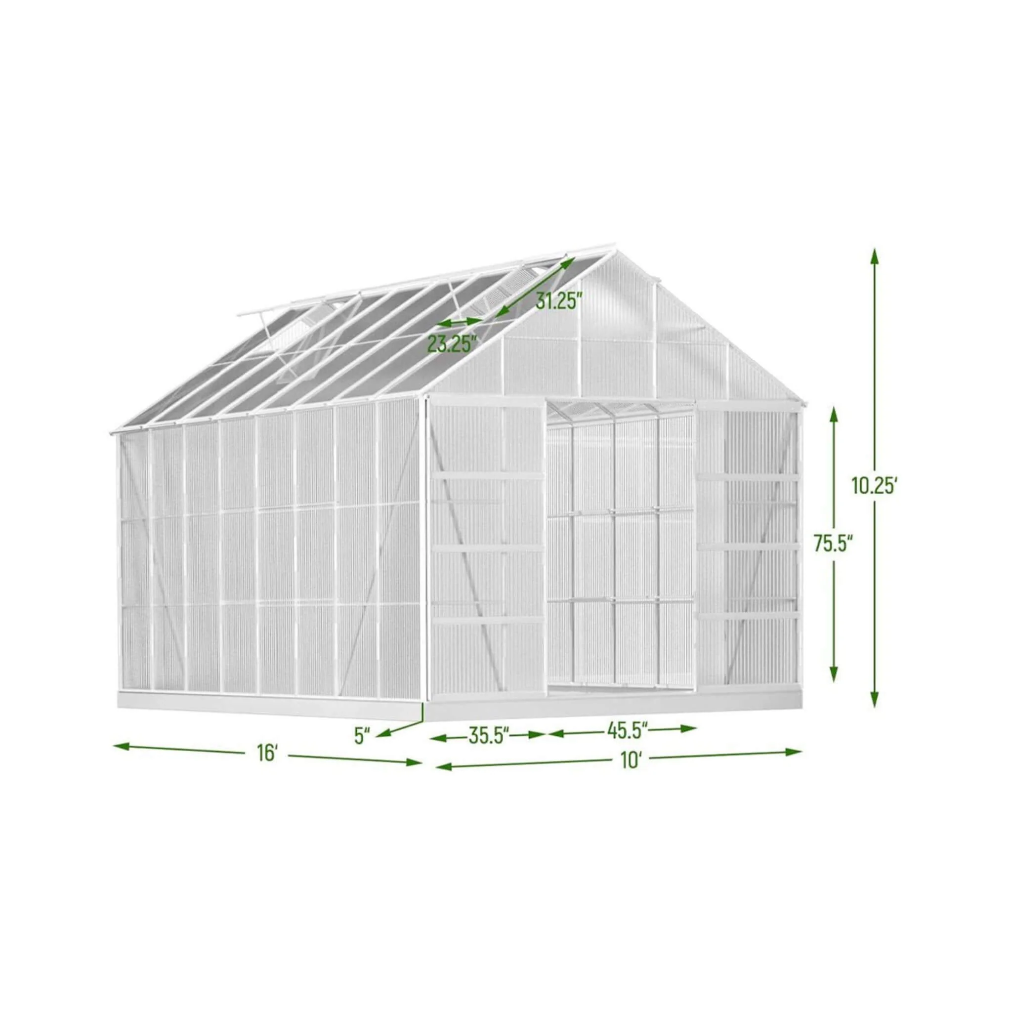 [10X16FT] Extra Large Heavy-Duty Backyard Polycarbonate Aluminum Greenhouse With Sliding Doors And Vents (SAK97526) - Image 7
