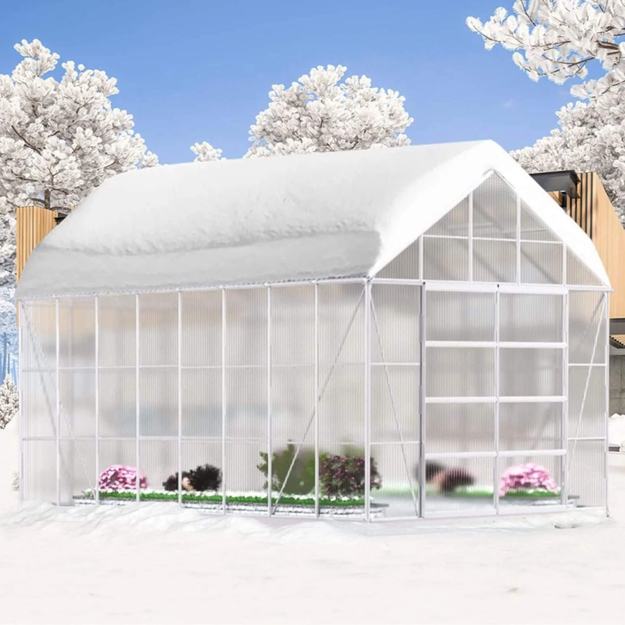 [10X16FT] Extra Large Heavy-Duty Backyard Polycarbonate Aluminum Greenhouse With Sliding Doors And Vents (SAK97526) - Image 9