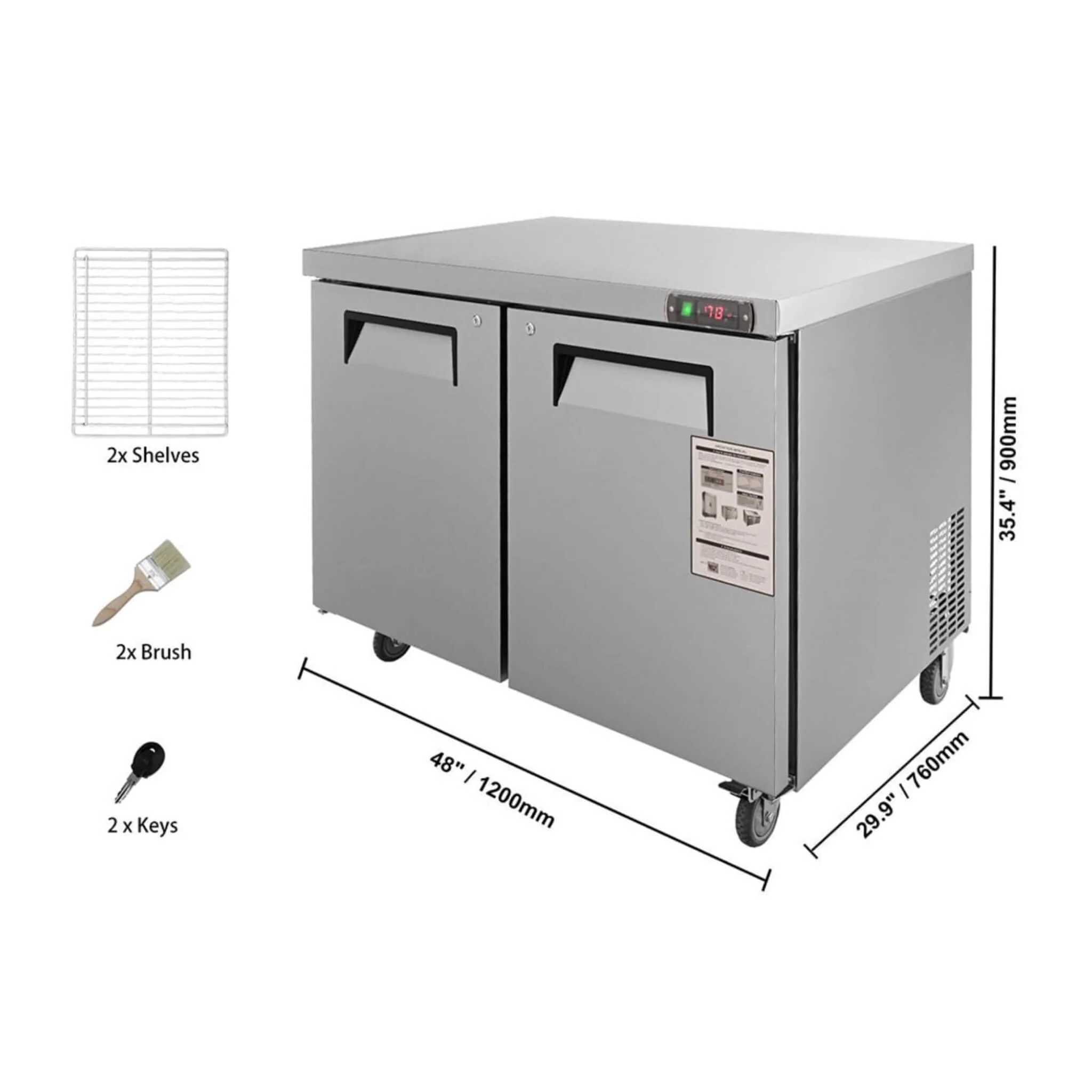 12.9 Cu.Ft 2-Door 48-Inch Commercial Stainless Steel Worktop Undercounter Refrigerator (SAK26049) - Image 13