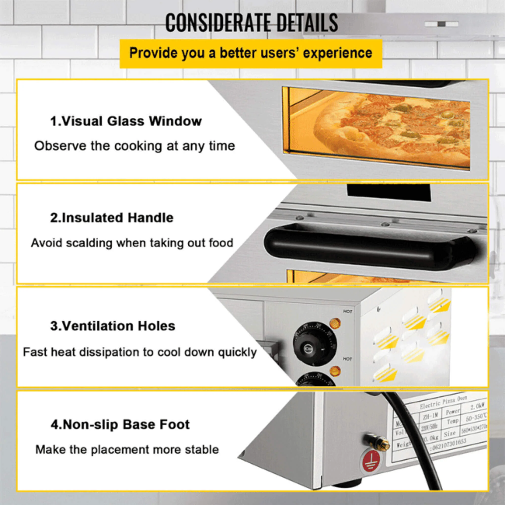 14-Inch Electric Single Deck Countertop Commercial Pizza Oven (SAK92582) - Image 4