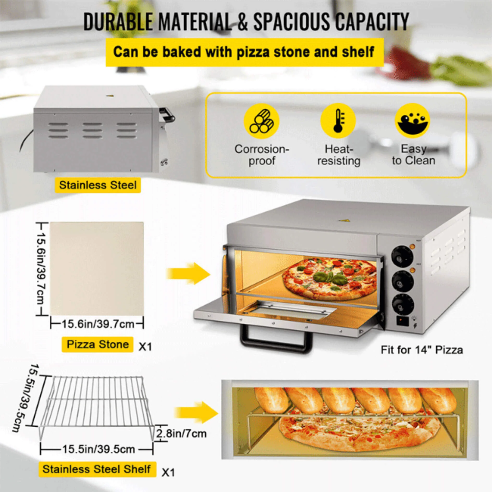 14-Inch Electric Single Deck Countertop Commercial Pizza Oven (SAK92582) - Image 5