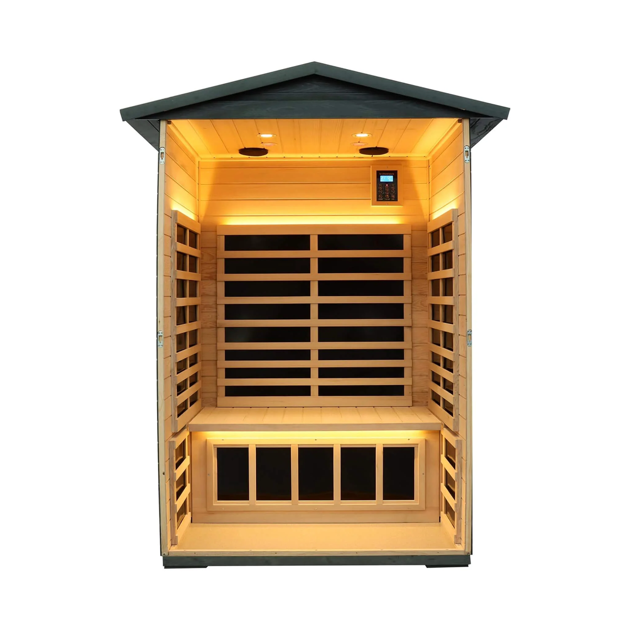 Thermora Riva Premium 2-Person Black Carbonized Walnut Low EMF Far Infrared Outdoor Sauna With Bluetooth Audio And LED Lighting (SAK16850) - Image 3