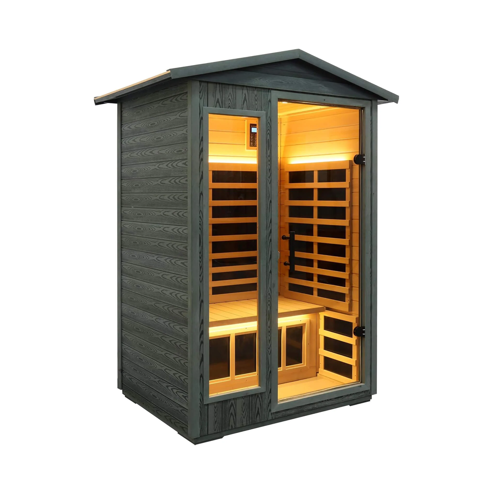 Thermora Riva Premium 2-Person Black Carbonized Walnut Low EMF Far Infrared Outdoor Sauna With Bluetooth Audio And LED Lighting (SAK16850) - Image 4