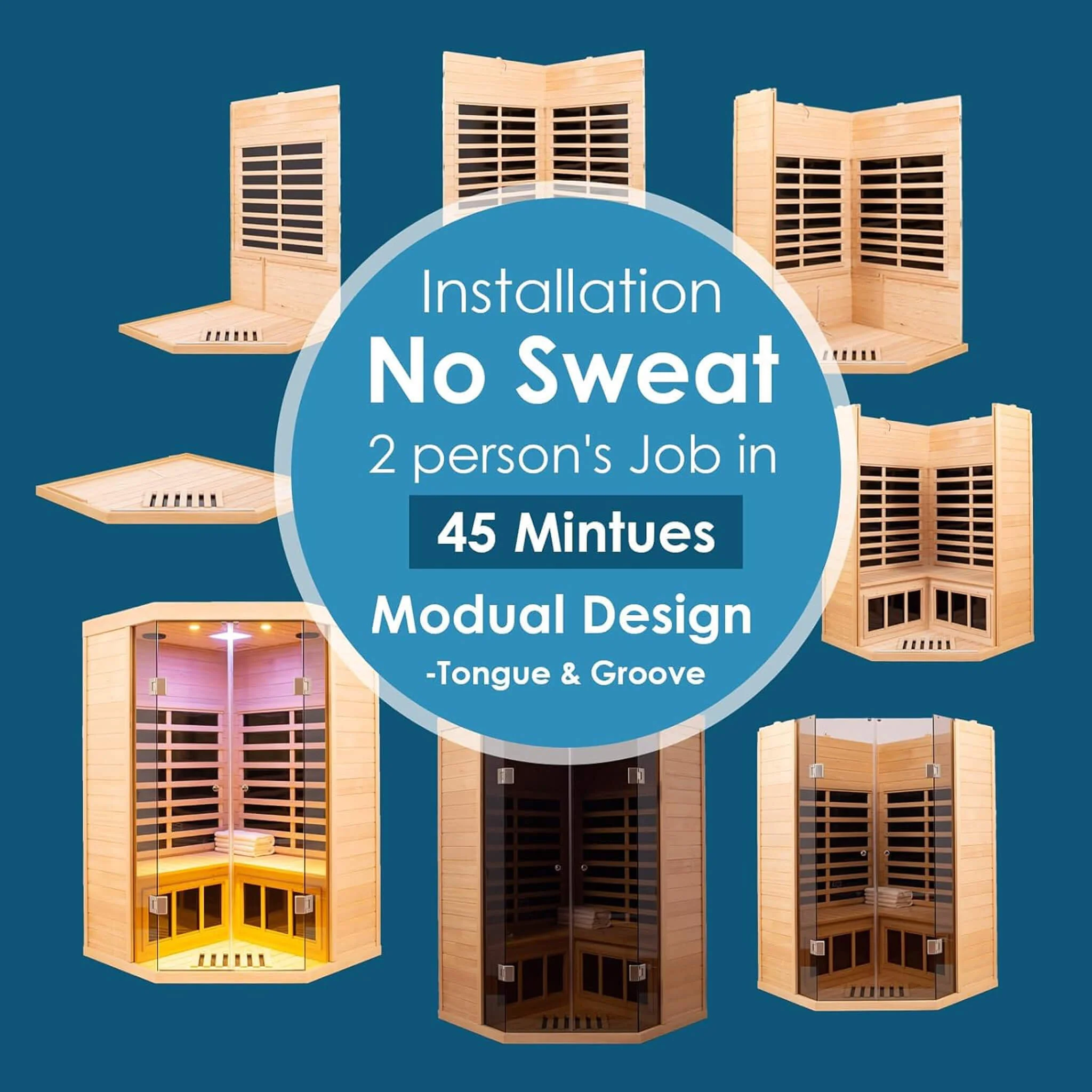 Thermora Laurent Premium 2-Person 1600W Corner Space Infrared Wooden Sauna Room With Bluetooth Speakers (SAK81524) - Image 11
