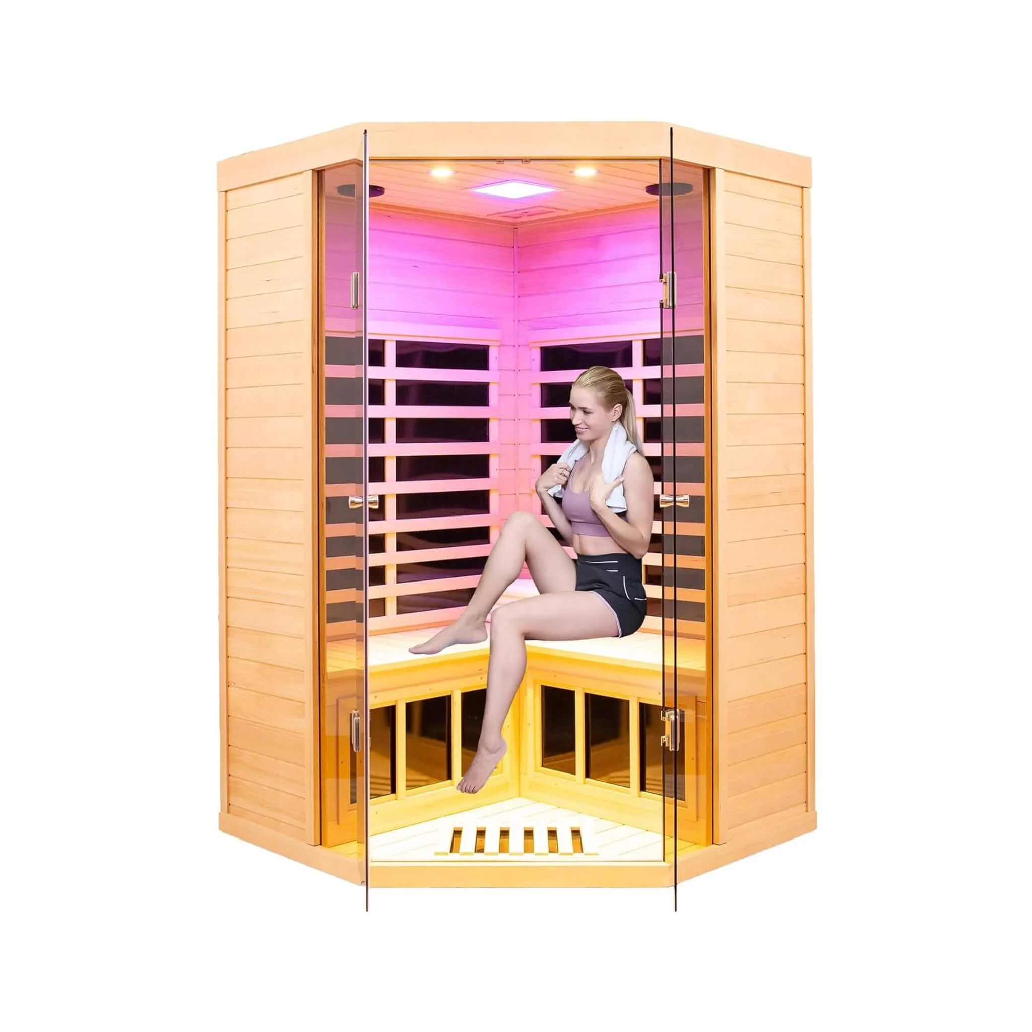 Thermora Laurent Premium 2-Person 1600W Corner Space Infrared Wooden Sauna Room With Bluetooth Speakers (SAK81524) - Image 14