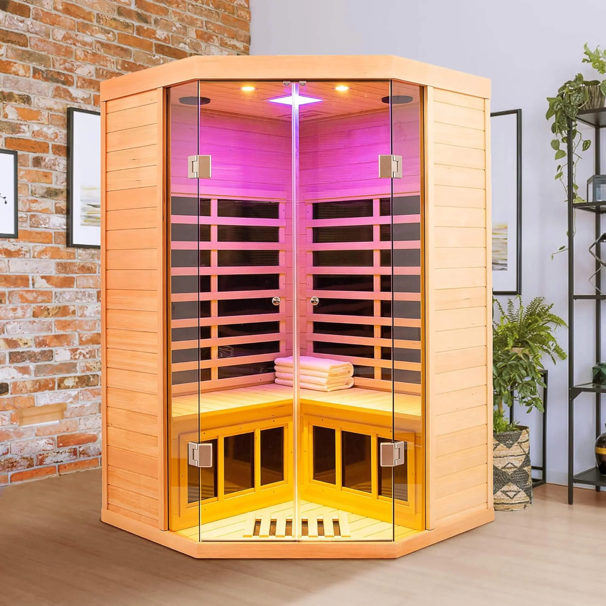Thermora Laurent Premium 2-Person 1600W Corner Space Infrared Wooden Sauna Room With Bluetooth Speakers (SAK81524) - Image 3