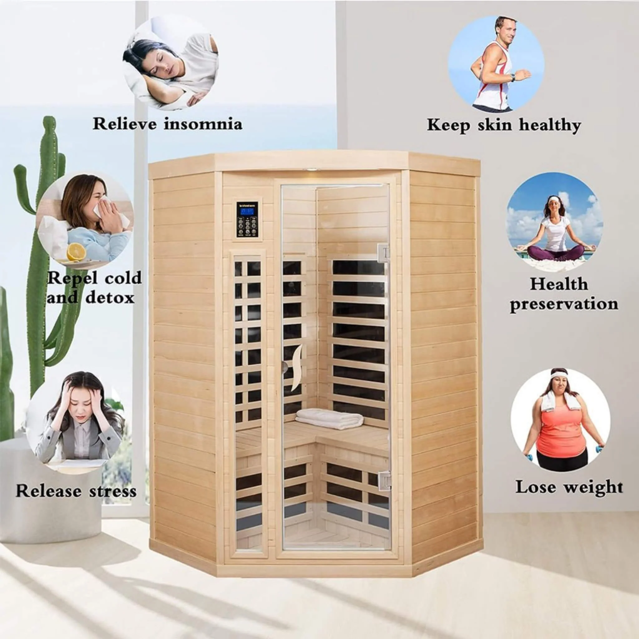 Thermora Laurent Premium 2-Person 1600W Corner Space Infrared Wooden Sauna Room With Bluetooth Speakers (SAK81524) - Image 9