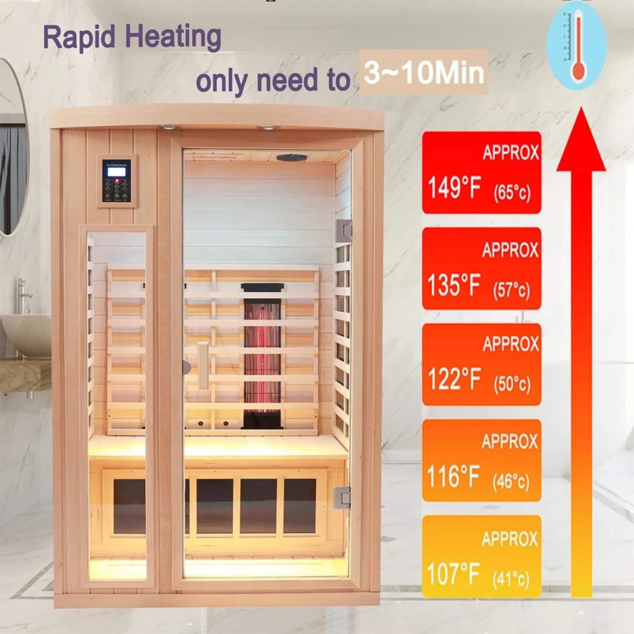 Thermora Orien Premium 2-Person Low EMF FAR-Infrared Heat Wood Home Personal Spa Sauna With Ceramic Heaters, 1760W (SAK25714) - Image 3