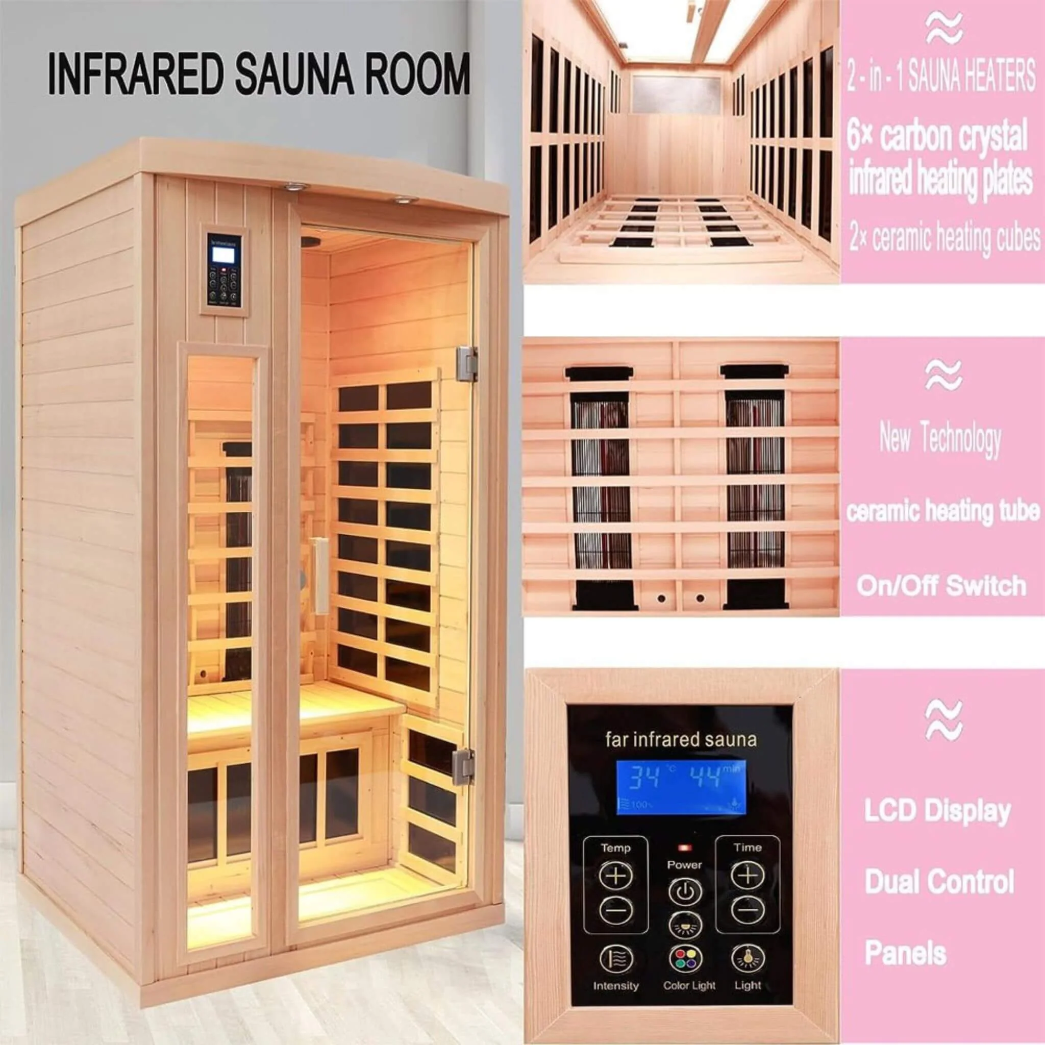 Thermora Orien Premium 2-Person Low EMF FAR-Infrared Heat Wood Home Personal Spa Sauna With Ceramic Heaters, 1760W (SAK25714) - Image 4