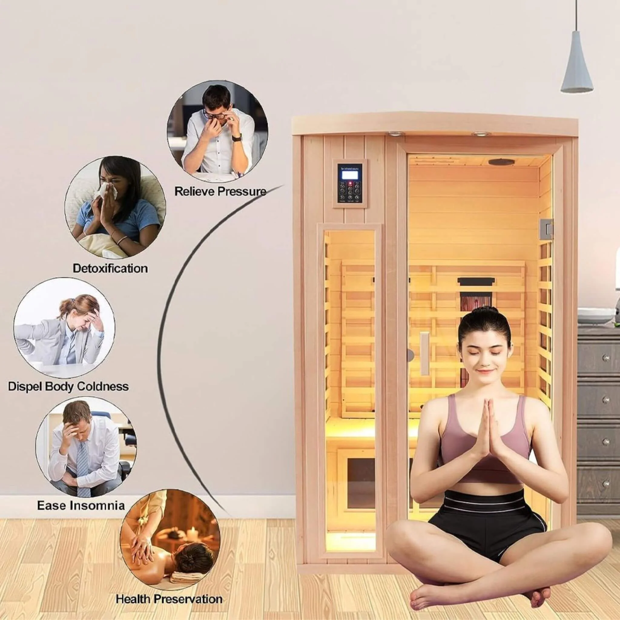 Thermora Orien Premium 2-Person Low EMF FAR-Infrared Heat Wood Home Personal Spa Sauna With Ceramic Heaters, 1760W (SAK25714) - Image 6