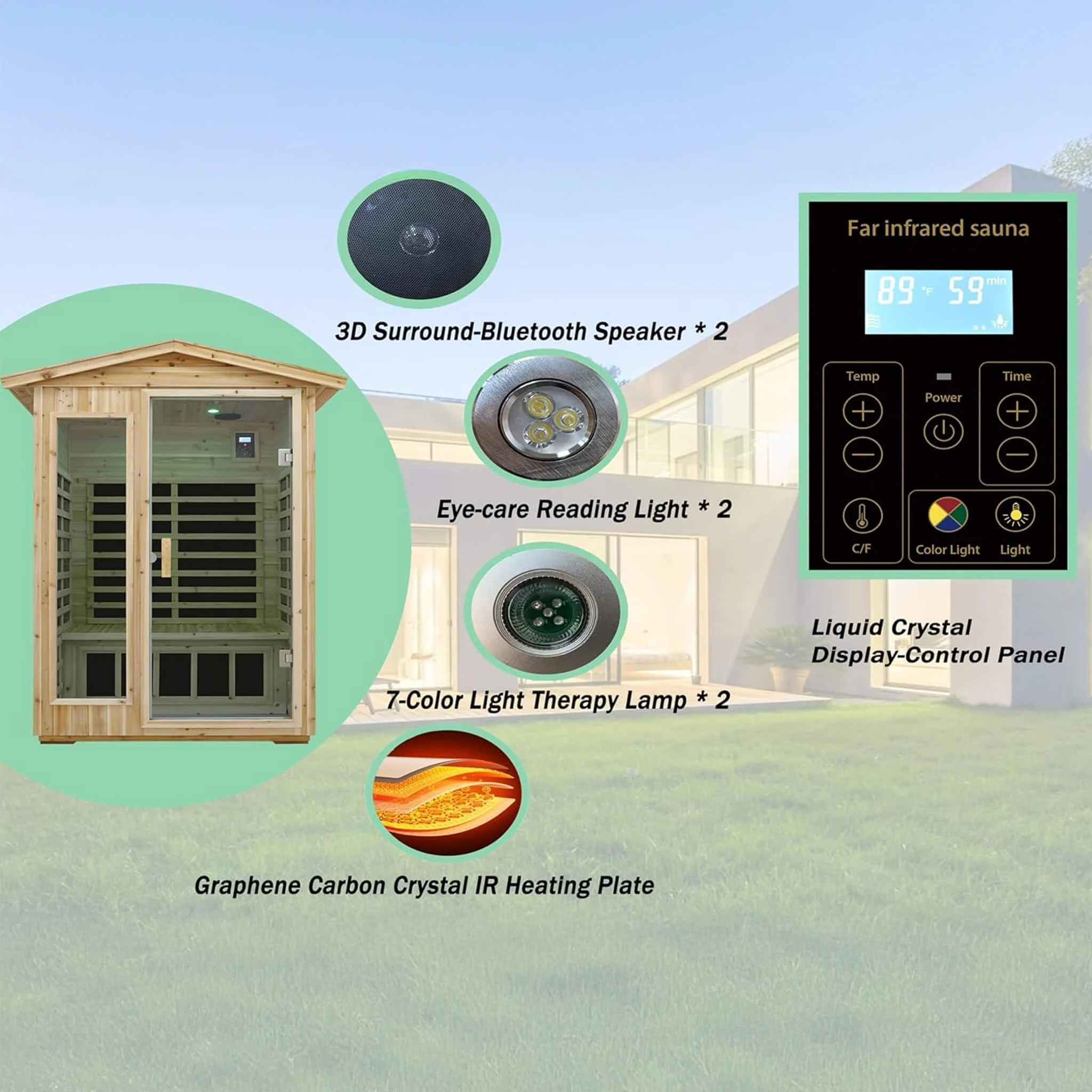 Thermora Vexa Luxury 2-Person Outdoor Low EMF Hemlock Infrared Sauna With Bluetooth And Chromotherapy Light (SAK97318) - Image 4