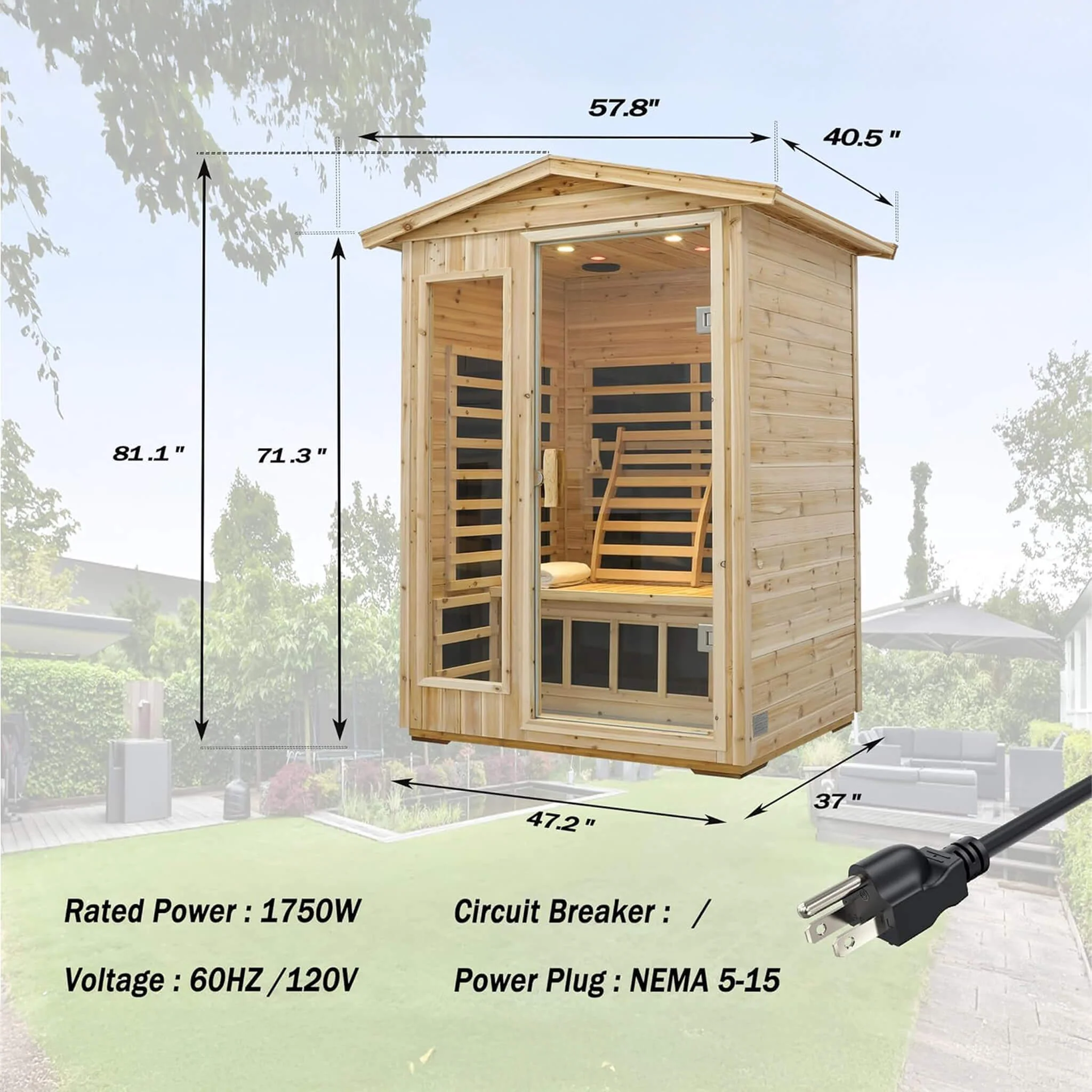 Thermora Vexa Luxury 2-Person Outdoor Low EMF Hemlock Infrared Sauna With Bluetooth And Chromotherapy Light (SAK97318) - Image 7
