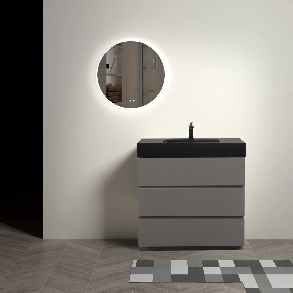 Nuvia 36-Inch Premium Modern Freestanding One-Piece Bathroom Vanity Set Without Drain And Faucet (SAK71364) - Image 4