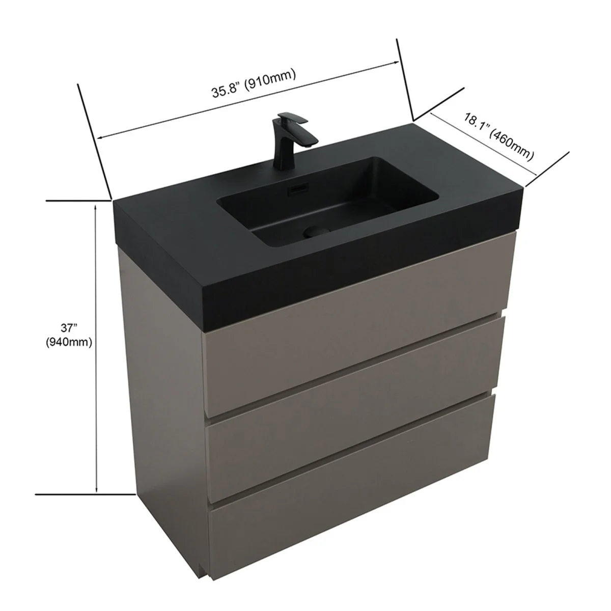 Nuvia 36-Inch Premium Modern Freestanding One-Piece Bathroom Vanity Set Without Drain And Faucet (SAK71364) - Image 9