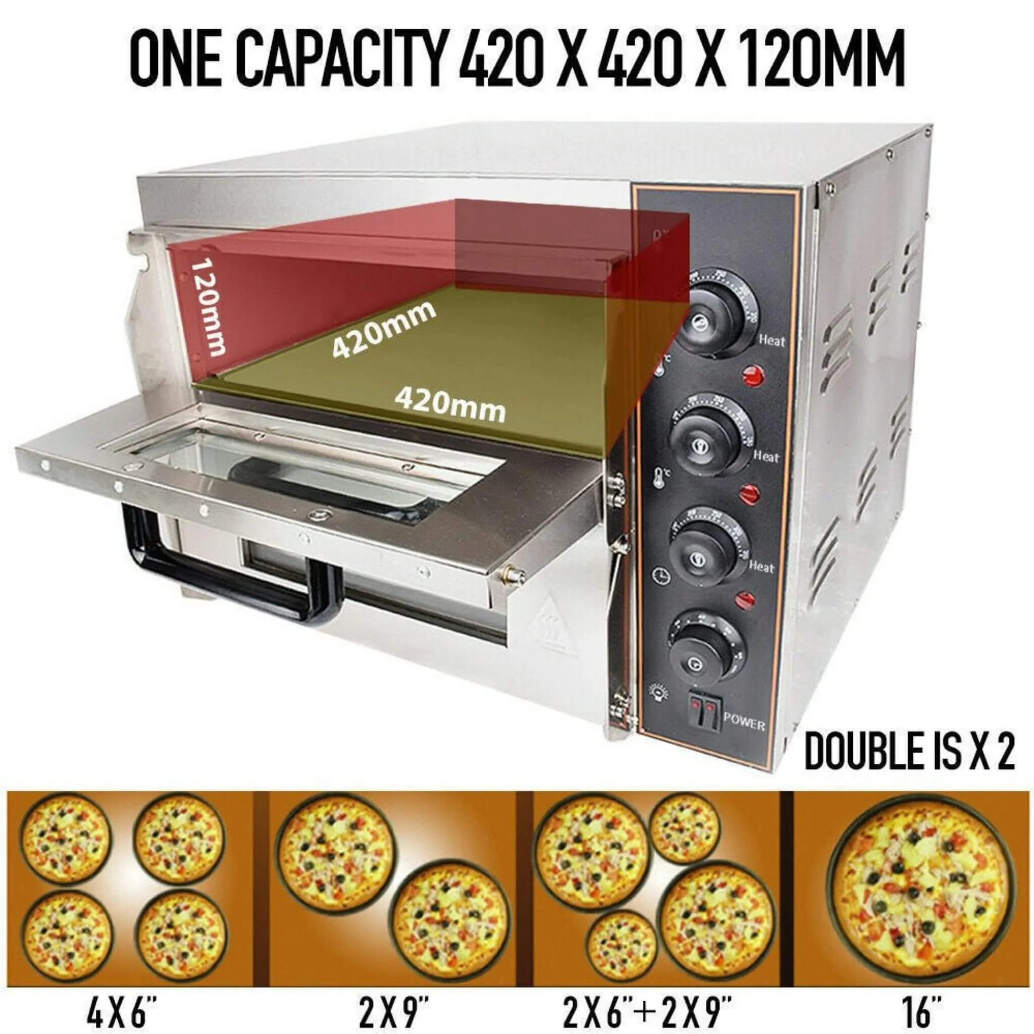Heavy-Duty 3KW Electric Commercial Stainless Steel Double Deck Pizza Oven (SAK81427) - Image 3